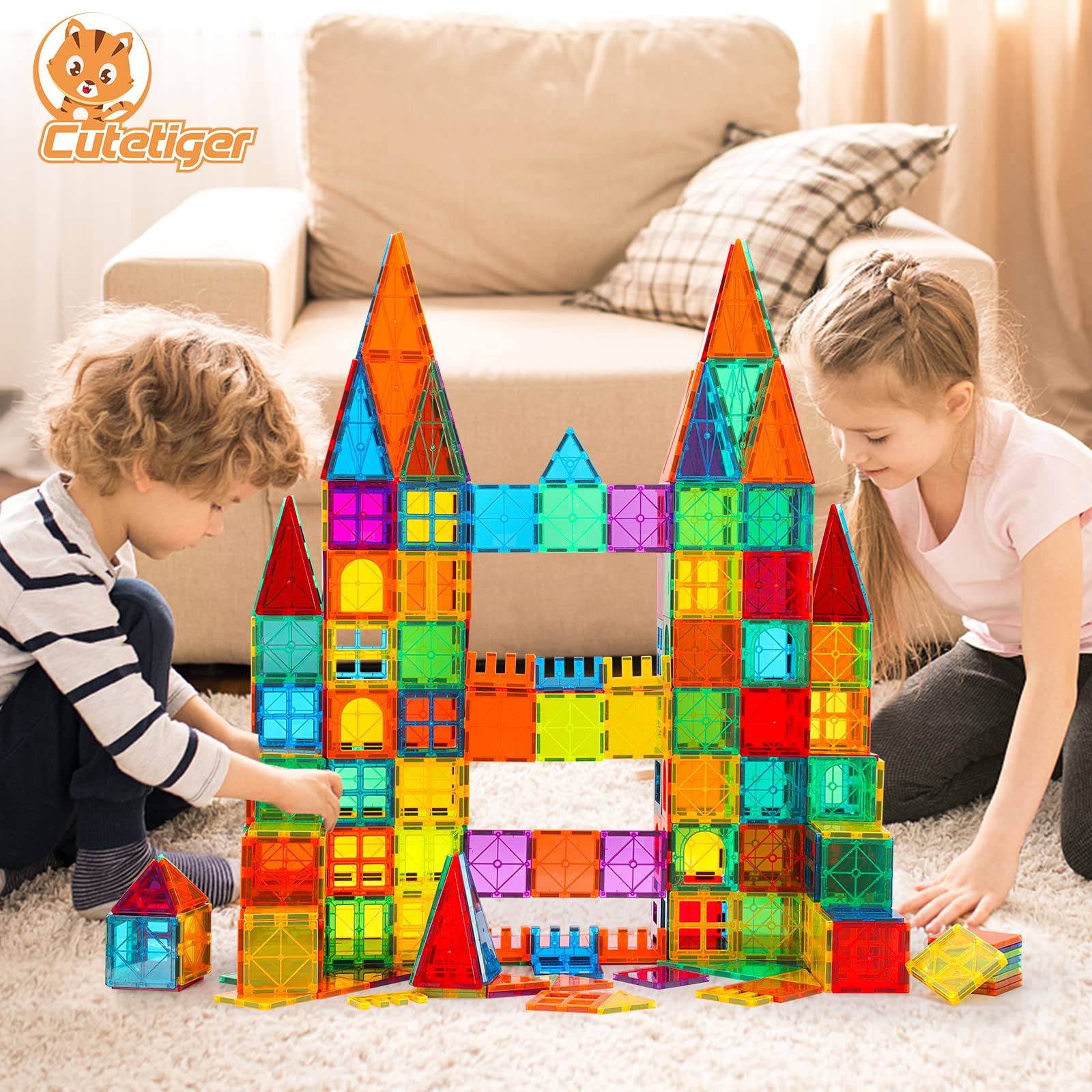 100PCS Magnetic Tiles Building Blocks - STEM Educational Toys for Kids | Creative Construction Play Set for Boys & Girls | Perfect for Classroom, Birthday Gifts & Indoor Family Activities