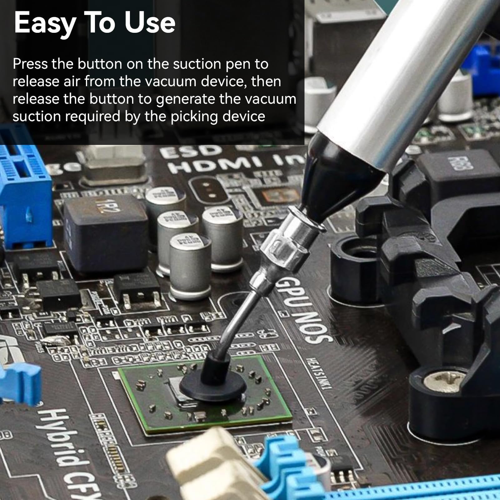 IC SMD Vacuum Suction Pen Tool with Removable Headers - Precision Component Pickup & Placement Tool for Electronics Repair, Soldering, and PCB Assembly