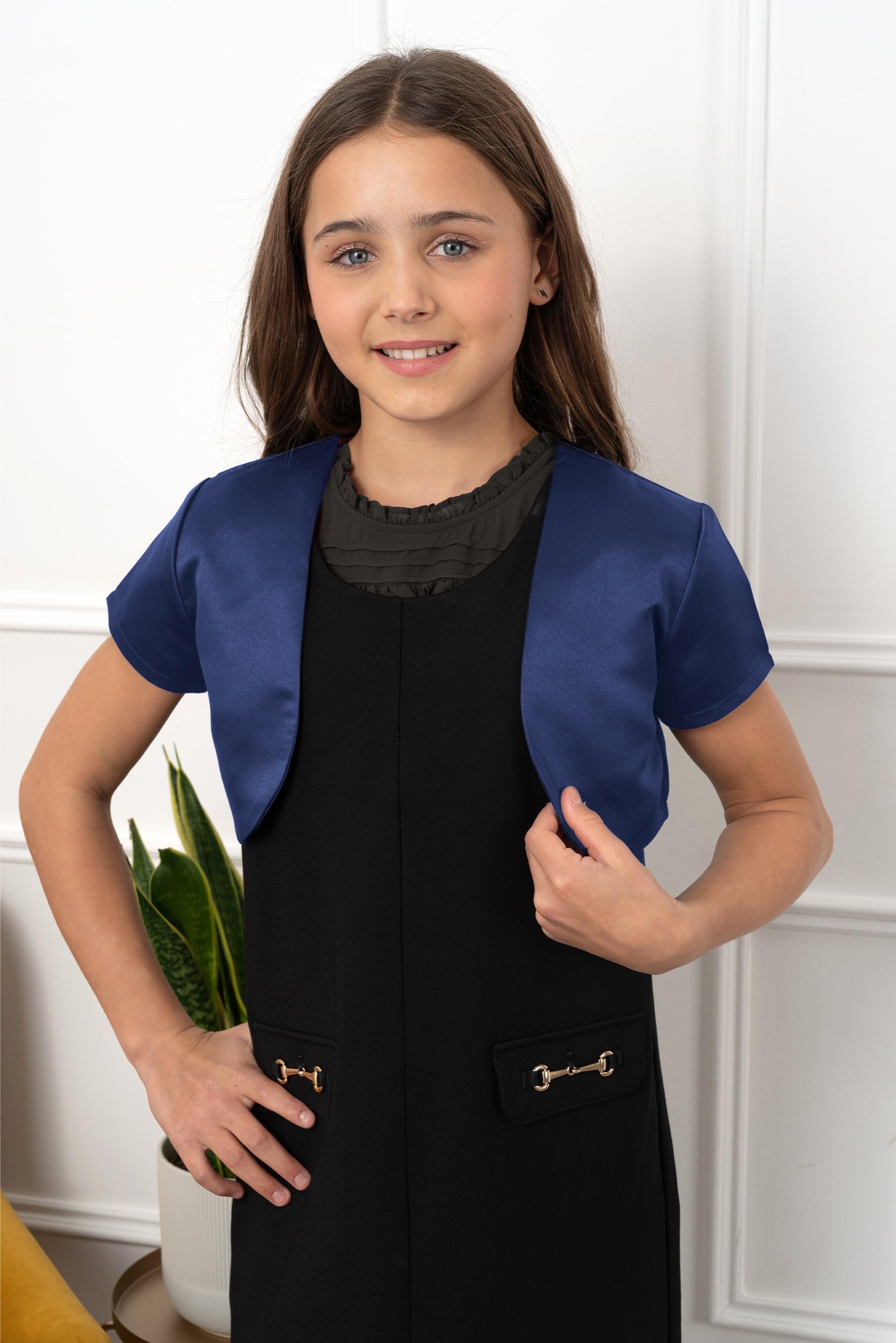 BOLEROSE Girls Satin Short Sleeve Bolero Shrug Jacket for Kids | Elegant Church Outfit, Birthday Party Wear, Spring Summer Fashion Top