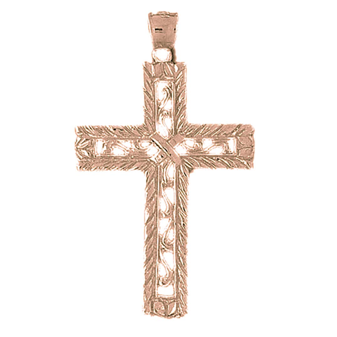 14K Solid Rose Gold Cross Pendant Necklace - 55mm Religious Jewelry for Women & Men, Perfect for Baptism, First Communion, Confirmation & Everyday Wear
