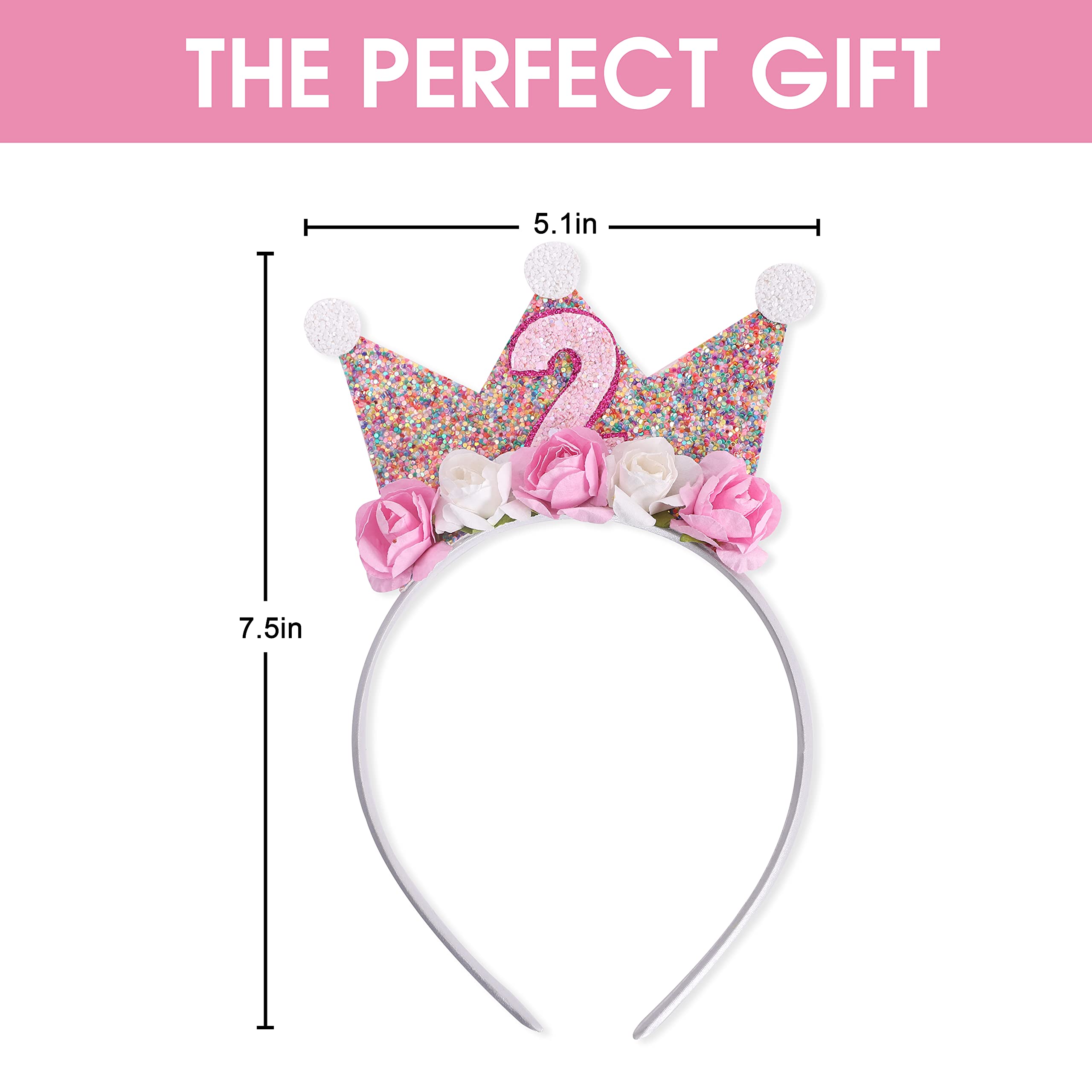Princess Tiara & Flower Crown Headbands for Girls Birthday Party - Toddler Birthday Crowns for 2nd to 6th Birthday - Perfect for Princess Themed Parties, Photo Shoots & Dress Up Play