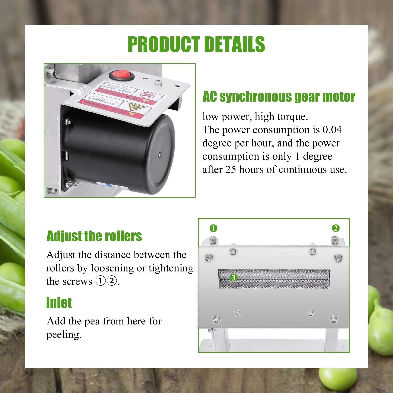 Electric Pea Sheller Machine 110V - Semi-Automatic Pea & Bean Sheller for Commercial & Home Use - Efficient Peeling Machine for Peas, Beans & Legumes - Perfect for Farmers Markets, Restaurants & Home Kitchens