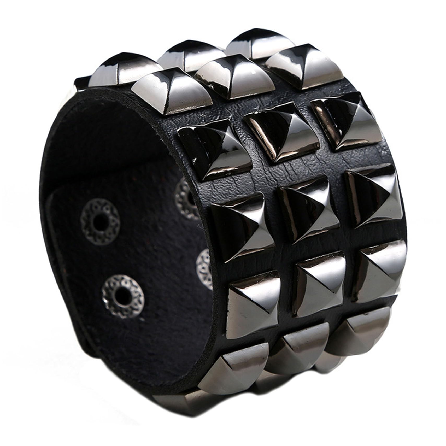 Punk Rock Pyramid Rivet Studded Wristband - Wide PU Leather Arm Cuff Bracelet for Women & Men - Gothic Fashion Accessory for Concerts, Parties & Alternative Style
