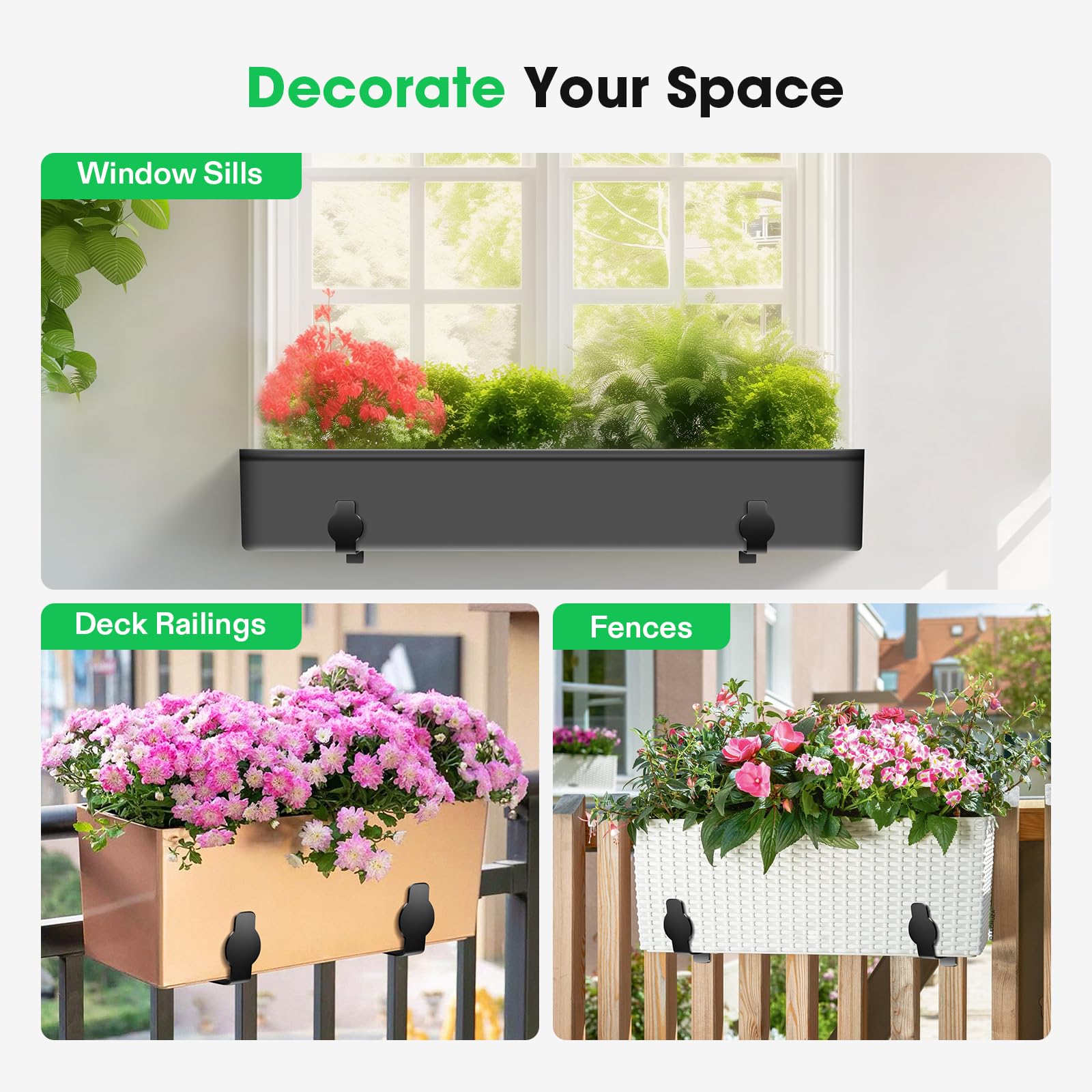 VIVOSUN Adjustable Planter Box Brackets - Heavy Duty Carbon Steel Flower Box Holders for Railings, Fences, Walls & Window Sills - Universal Fit (2-Pack) - Perfect for Balcony Gardens, Window Decor & Outdoor Plant Displays