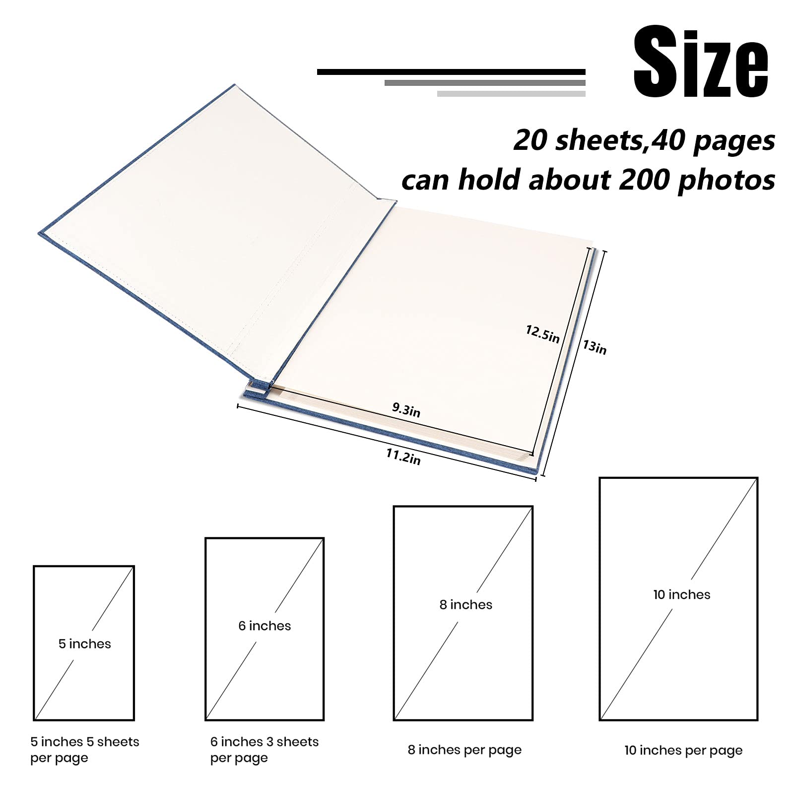 FunSponsor Self-Adhesive Photo Album - White 11x12.9 Inch Scrapbook with 20 Pages, Holds 3x5, 4x6, 6x8 & 8x10 Photos - Perfect for Wedding, Baby, Travel & Family Memory Keepsake Albums