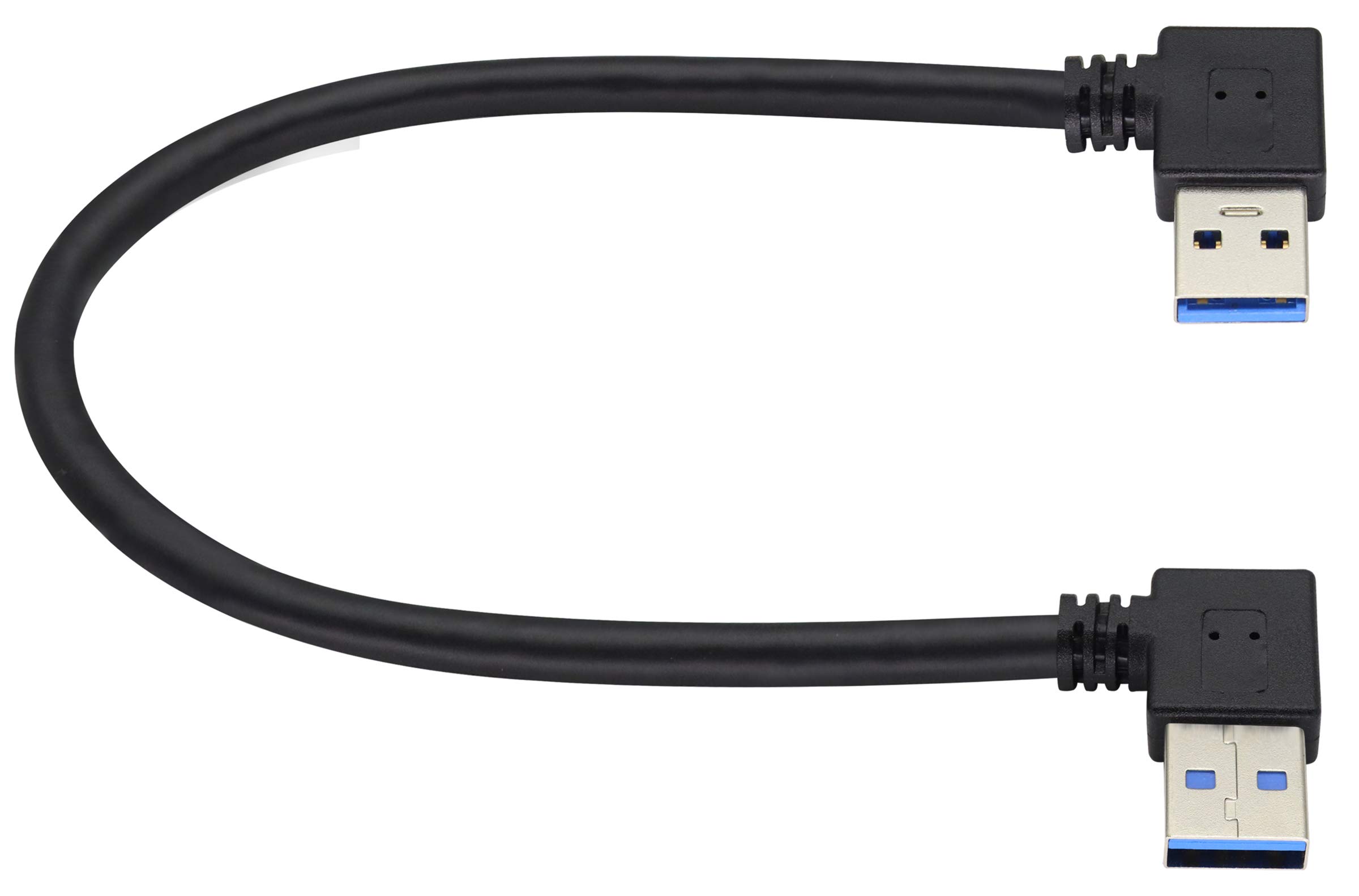 90 Degree USB 3.0 A Extension Cable - Left & Right Angle USB 3.0 Male to Male Charging & Data Sync Cable (1ft/0.3M Black) for Hard Drives, Printers, Cameras, Mouse, Laptop Coolers - Perfect for Tight Spaces & Clutter-Free Setup