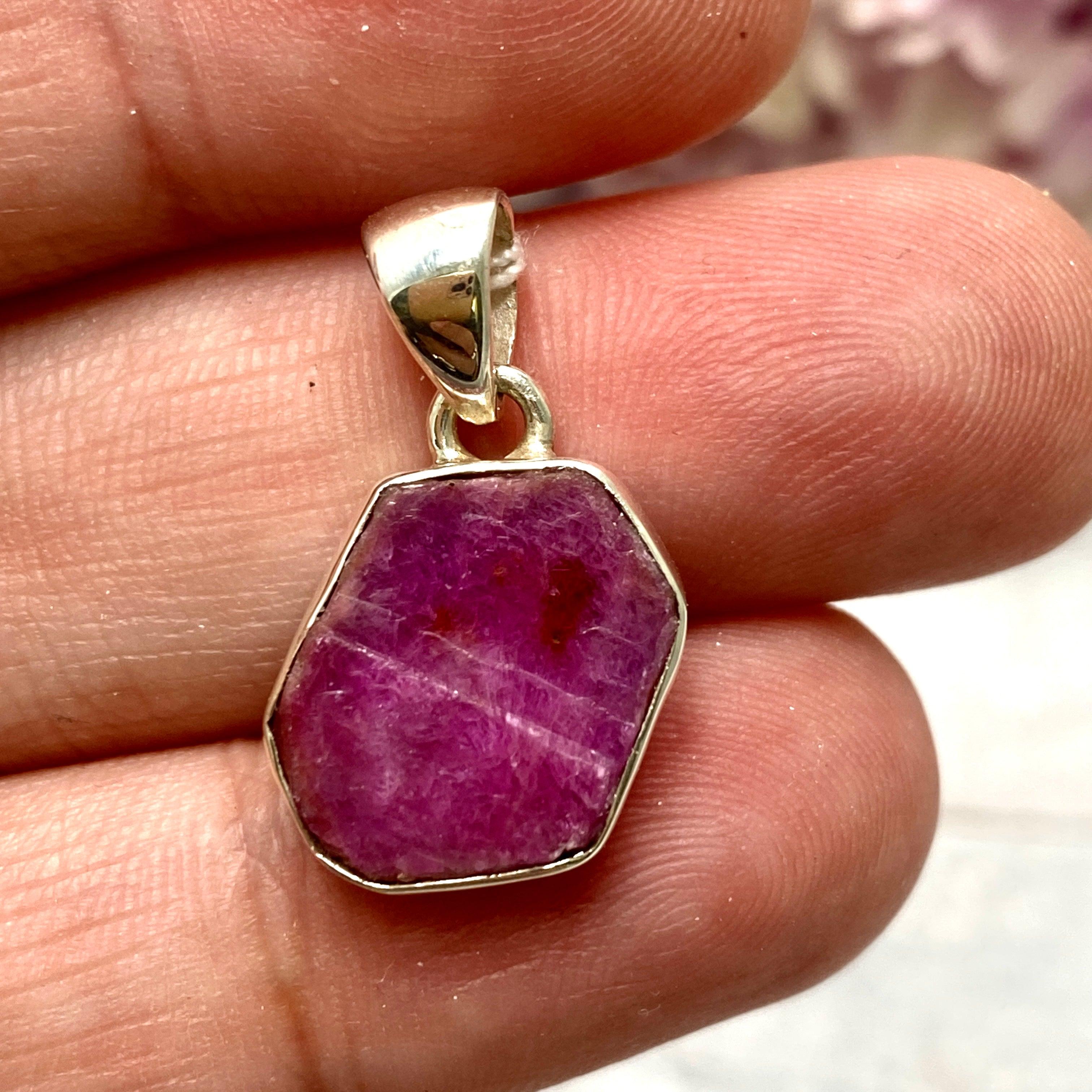 Natural Ruby Raw Hexagonal Pendant Necklace - KPGJ3341 | Handmade Boho Jewelry for Women, Gift for Her | Perfect for Meditation, Yoga & Spiritual Healing