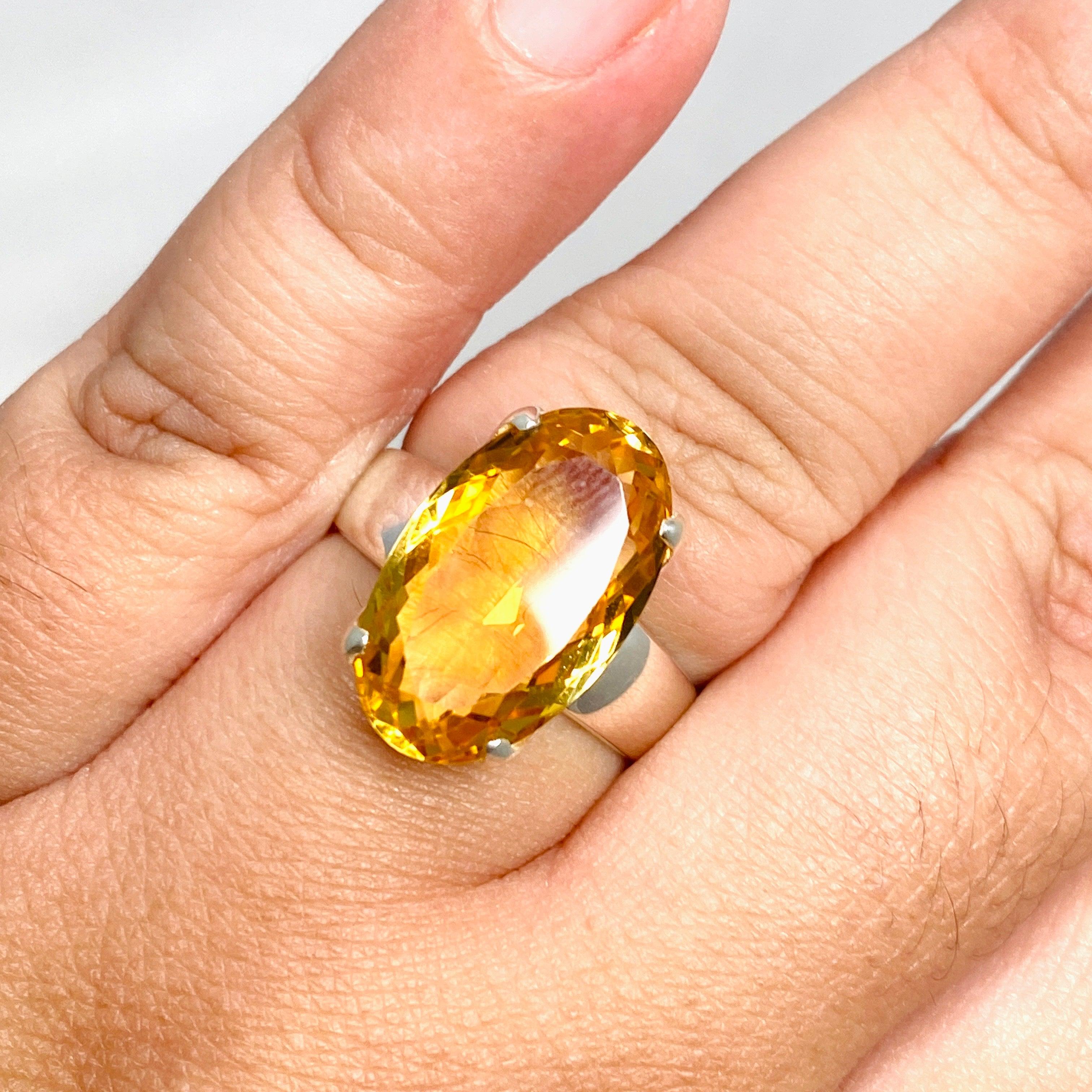 Natural Citrine Faceted Oval Ring for Women - Size 11 Sterling Silver Jewelry - Perfect for Birthday, Anniversary & Everyday Elegance