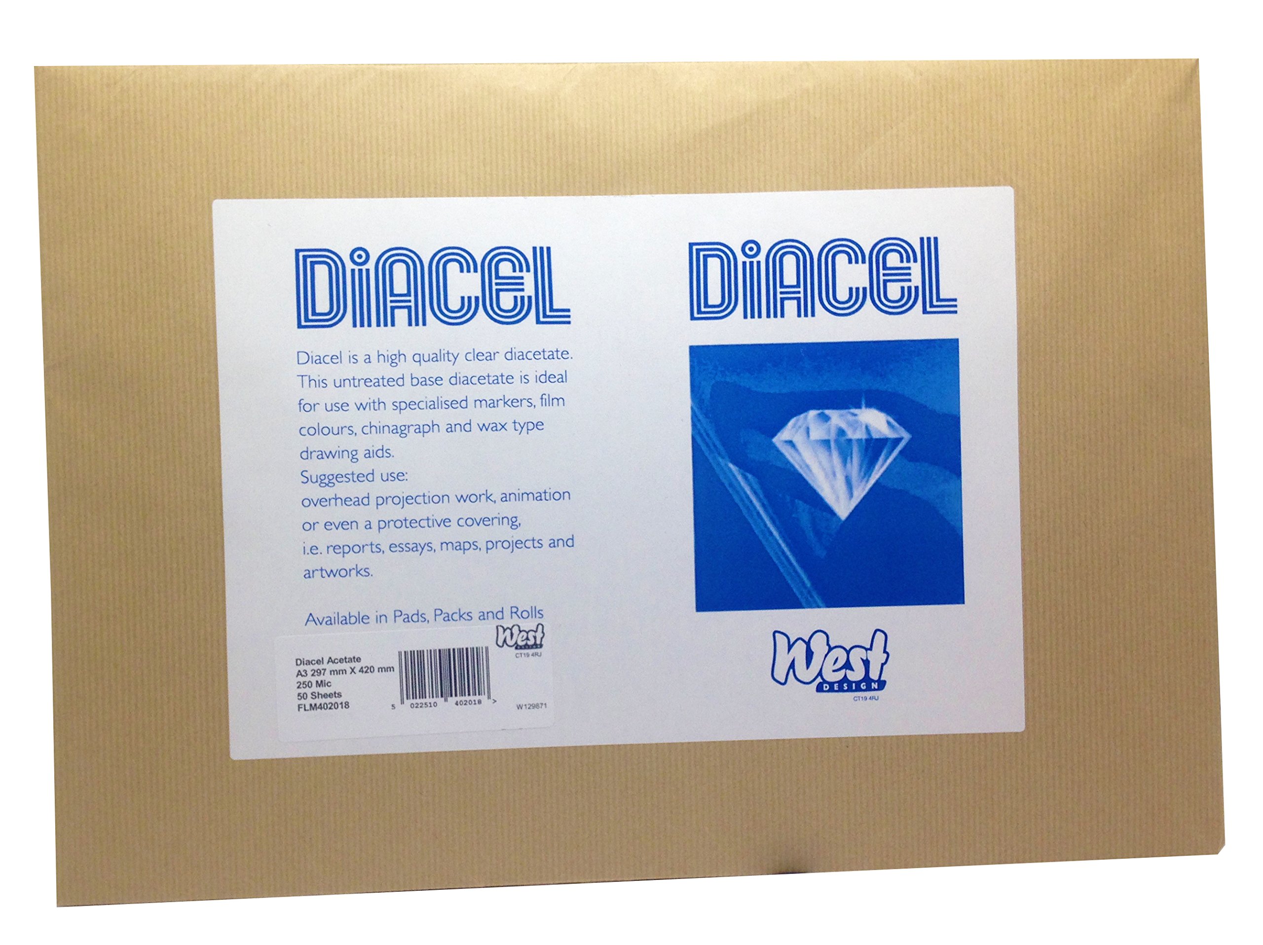 Clear A3 Acetate Film Sheets - 250 Microns, 50 Sheets - Compatible with Specialized Markers, Film Colors & Chinagraph - Crystal Clear Transparency for Animation, Overhead Projectors & Art Tracing
