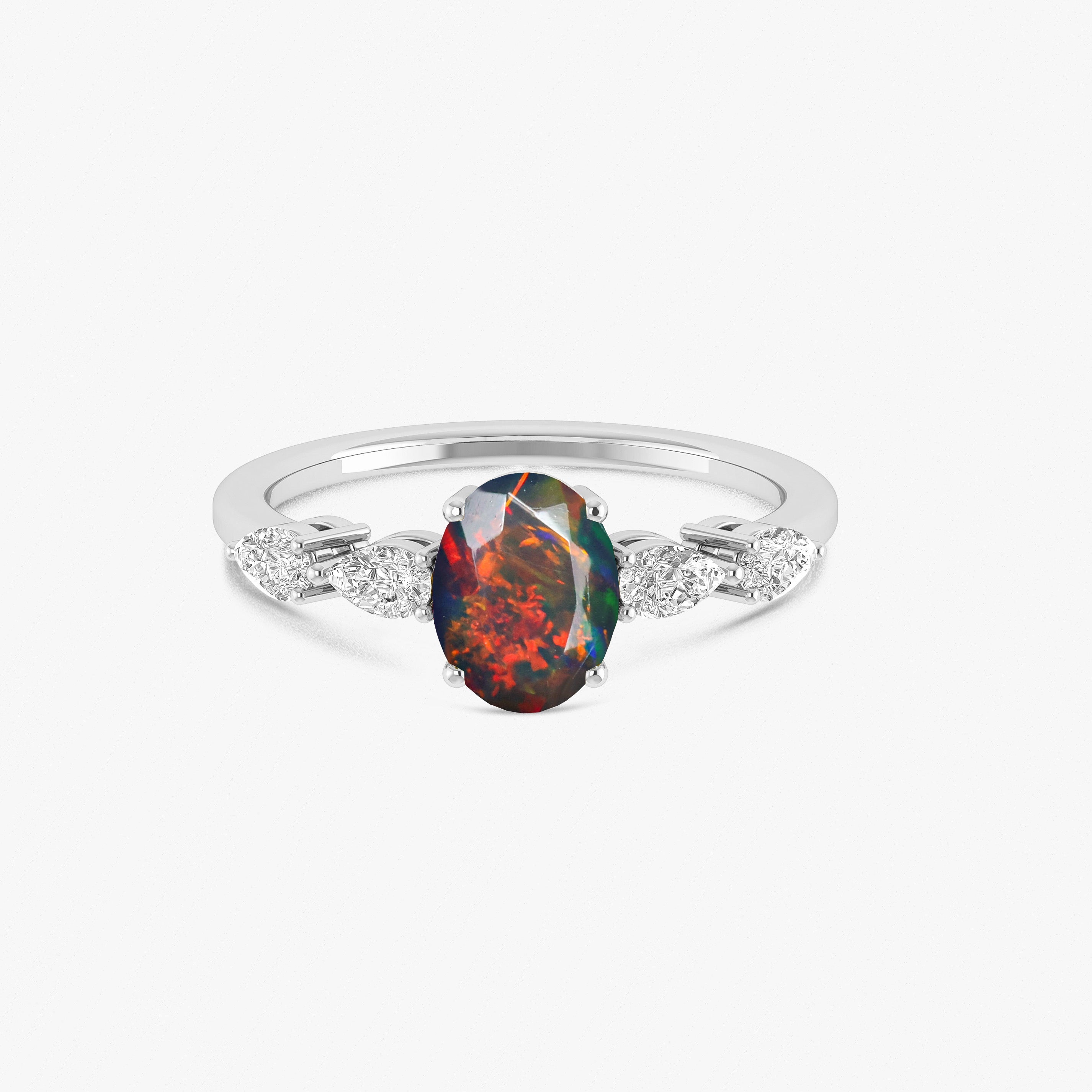 Blue Genuine Opal Silver Ring for Women - Elegant Sterling Silver Jewelry with Natural Opal Stone - Perfect for Weddings, Anniversaries & Special Occasions