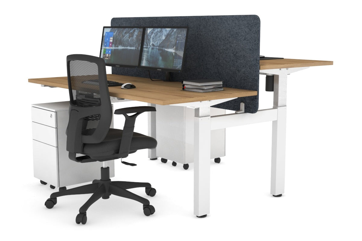 Adjustable 2-Person H Bench Workstation - White Frame (1200L x 700W) - Perfect for Office, Home Office & Co-Working Spaces