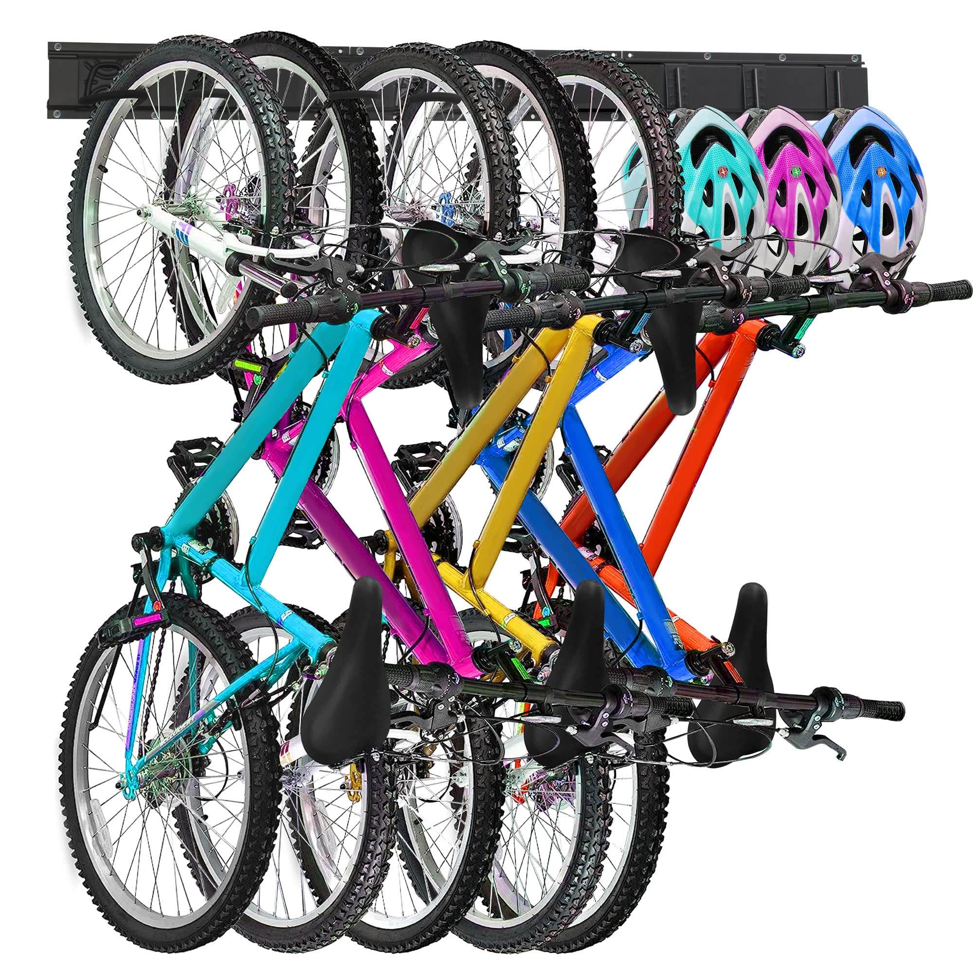 ITHWIU Wall-Mounted Vertical Adjustable Bike Rack - Garage Storage System with 5 Adjustable Hooks & 3 Helmet Hooks for Indoor Home Organization | Perfect for Small Spaces, Apartments & Bike Enthusiasts
