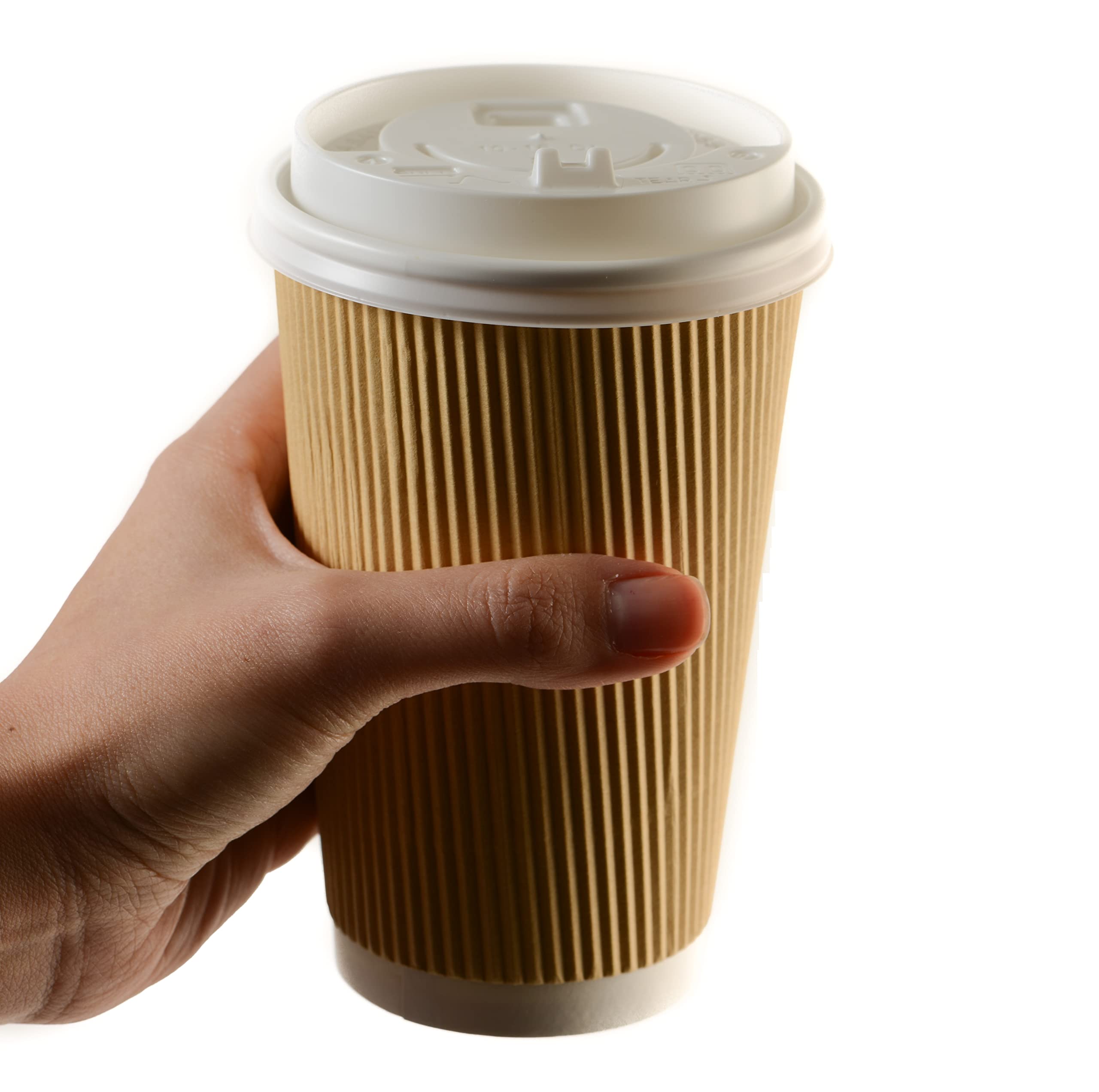 16oz Double Walled Insulated Disposable Coffee Cups with White Dome Lids - Eco Friendly Biodegradable Hot Tea & Beverage Cups - Perfect for Coffee Shops, Offices & Takeout - Bulk Pack of 1000