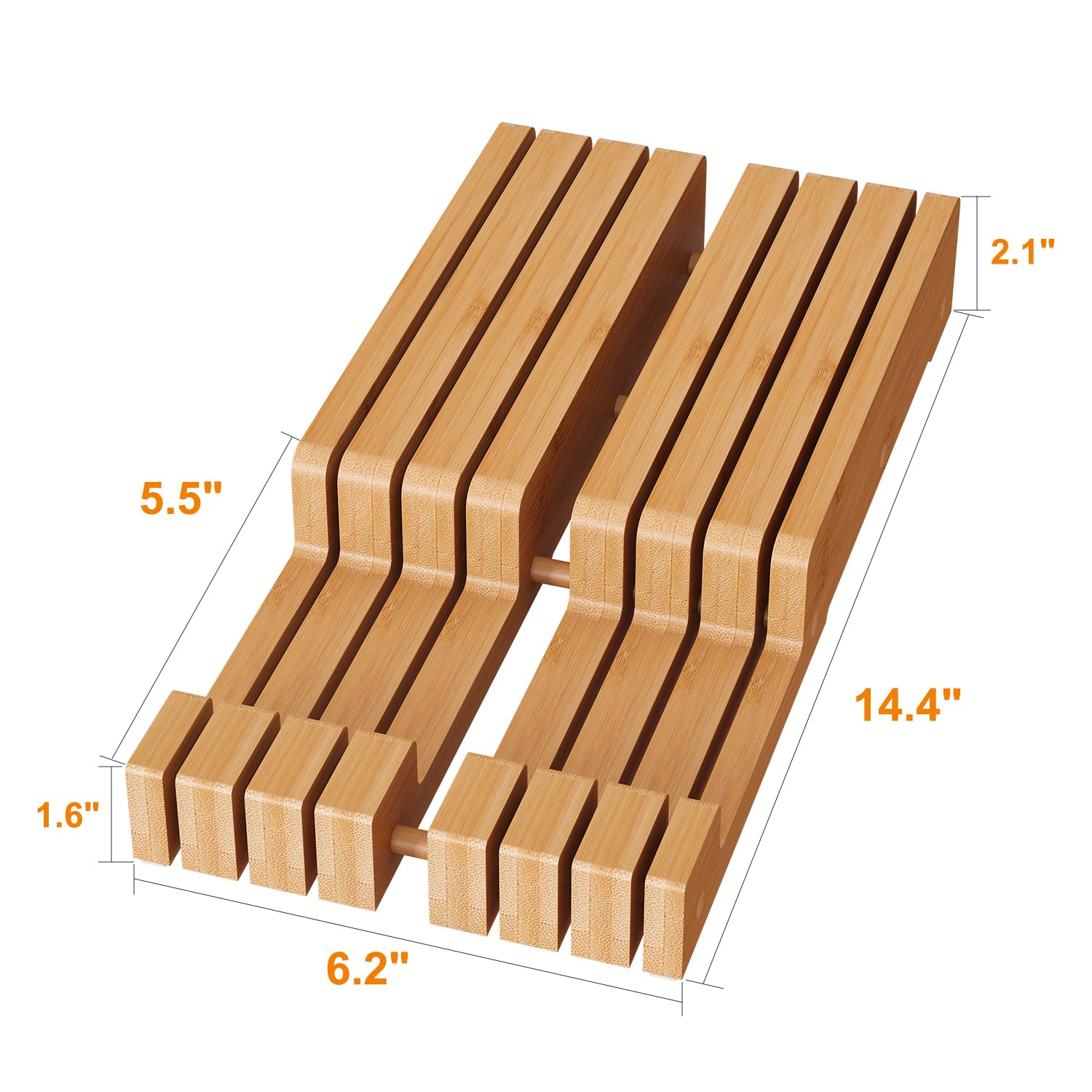 GHWIE Bamboo Knife Organizer for Drawer - 6 Slot Knife Storage Block, Rustic Brown Wooden Knife Holder - Keep Knives Sharp & Safe | Perfect for Kitchen Organization & Knife Protection