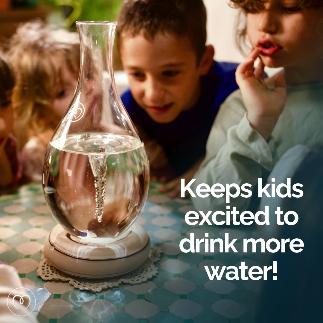 MAYU Swirl Structured Water Carafe - 1.5L Handblown Glass Pitcher with Vortex Technology | Reverse Osmosis Filter Aerating Dispenser | Graystone Base Design for Dining Table & Kitchen Counter