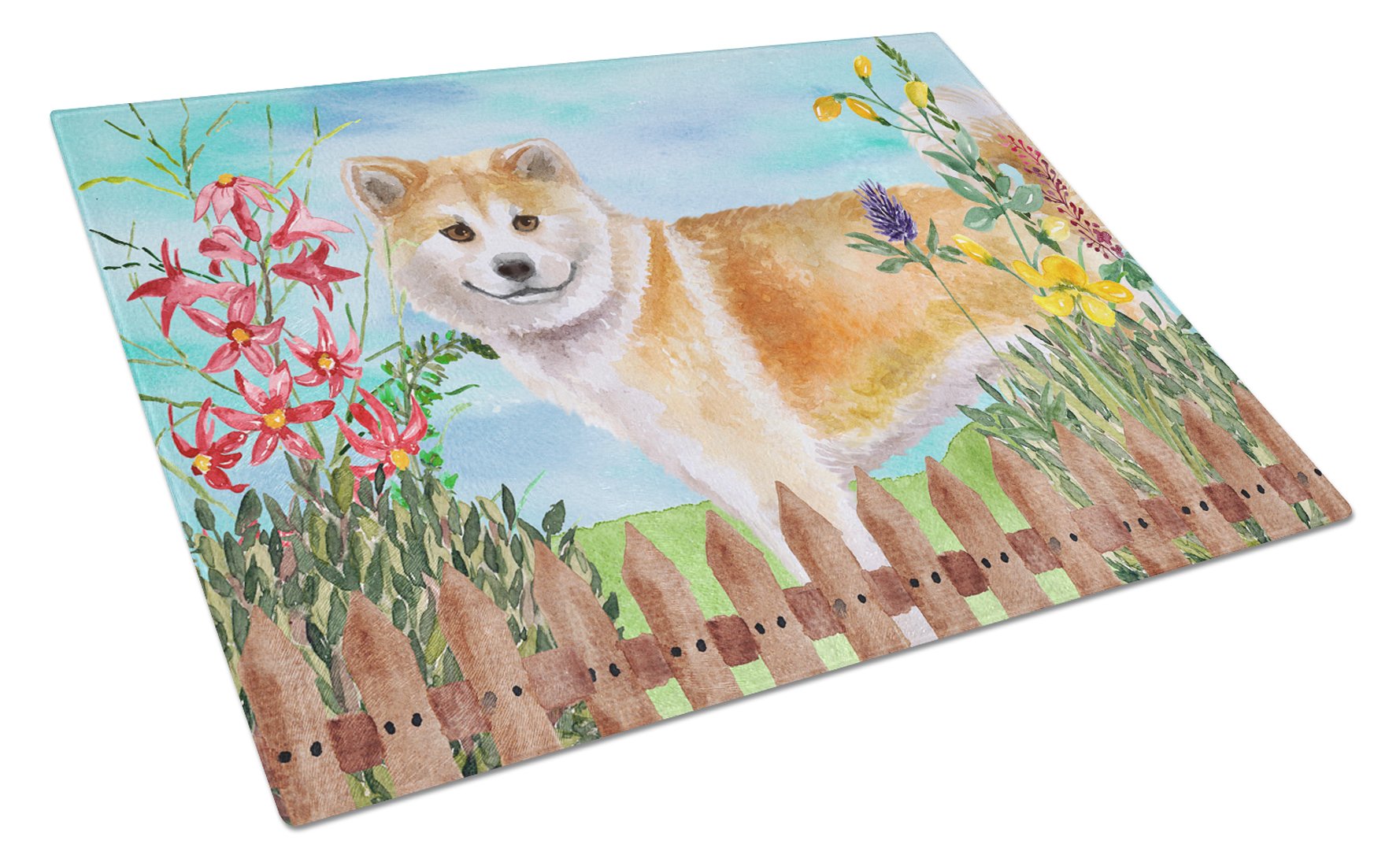 Shiba Inu Spring Themed Tempered Glass Cutting Board - Large Decorative Kitchen Chopping & Serving Board (12x18 Inch) - Durable Scratch-Resistant Surface for Food Prep, Charcuterie Display & Home Decor