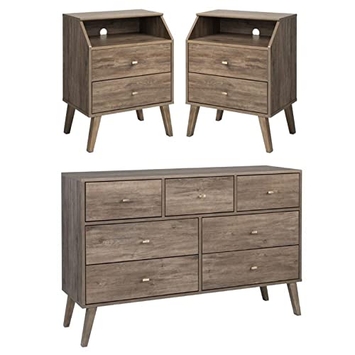 Modern 3-Piece Bedroom Set with 2 Nightstands & 7-Drawer Dresser - Home Square Storage Furniture for Master Bedroom, Guest Room & Apartment