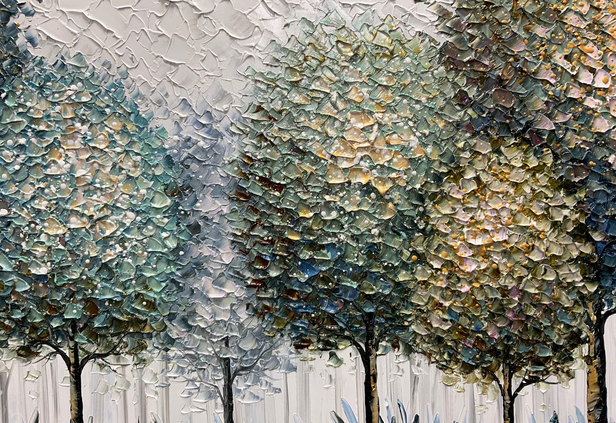24x48 Inch Impressionist Hand-Painted Landscape Oil Painting - Abstract Textured Tree Artwork on Canvas - Ready to Hang Wall Decor for Living Room, Bedroom & Office