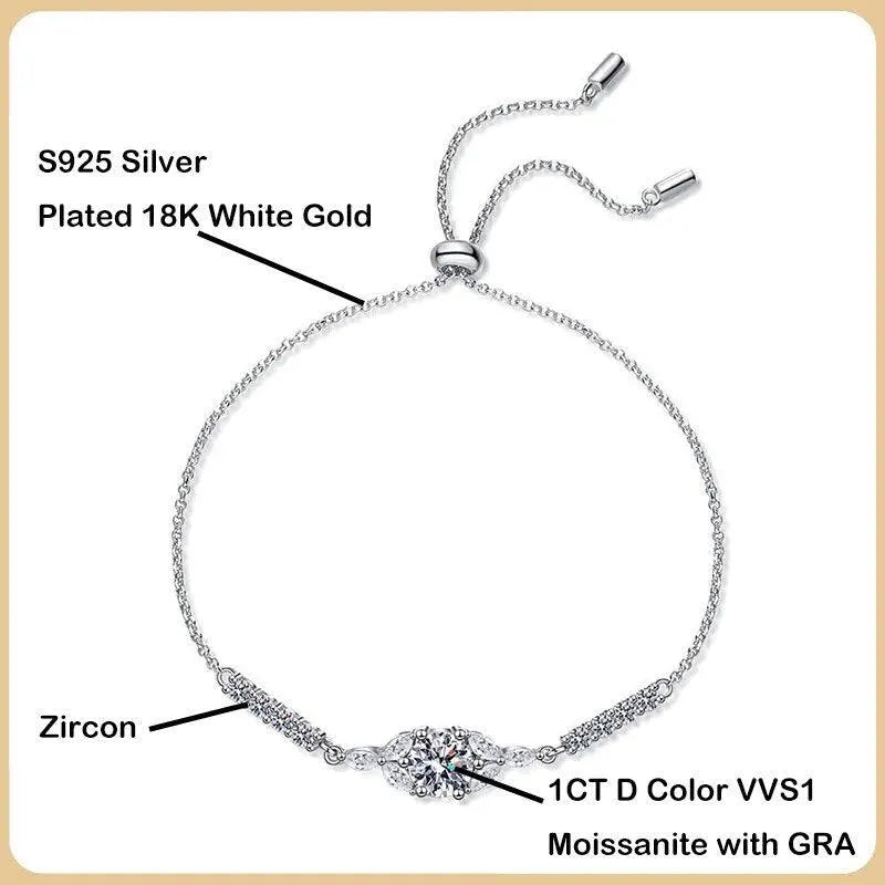 1CT GRA Certified Moissanite Bracelet for Women - 925 Sterling Silver Diamond Link Bracelet, Elegant Fine Jewelry Gift for Her - Perfect for Weddings, Anniversaries & Special Occasions