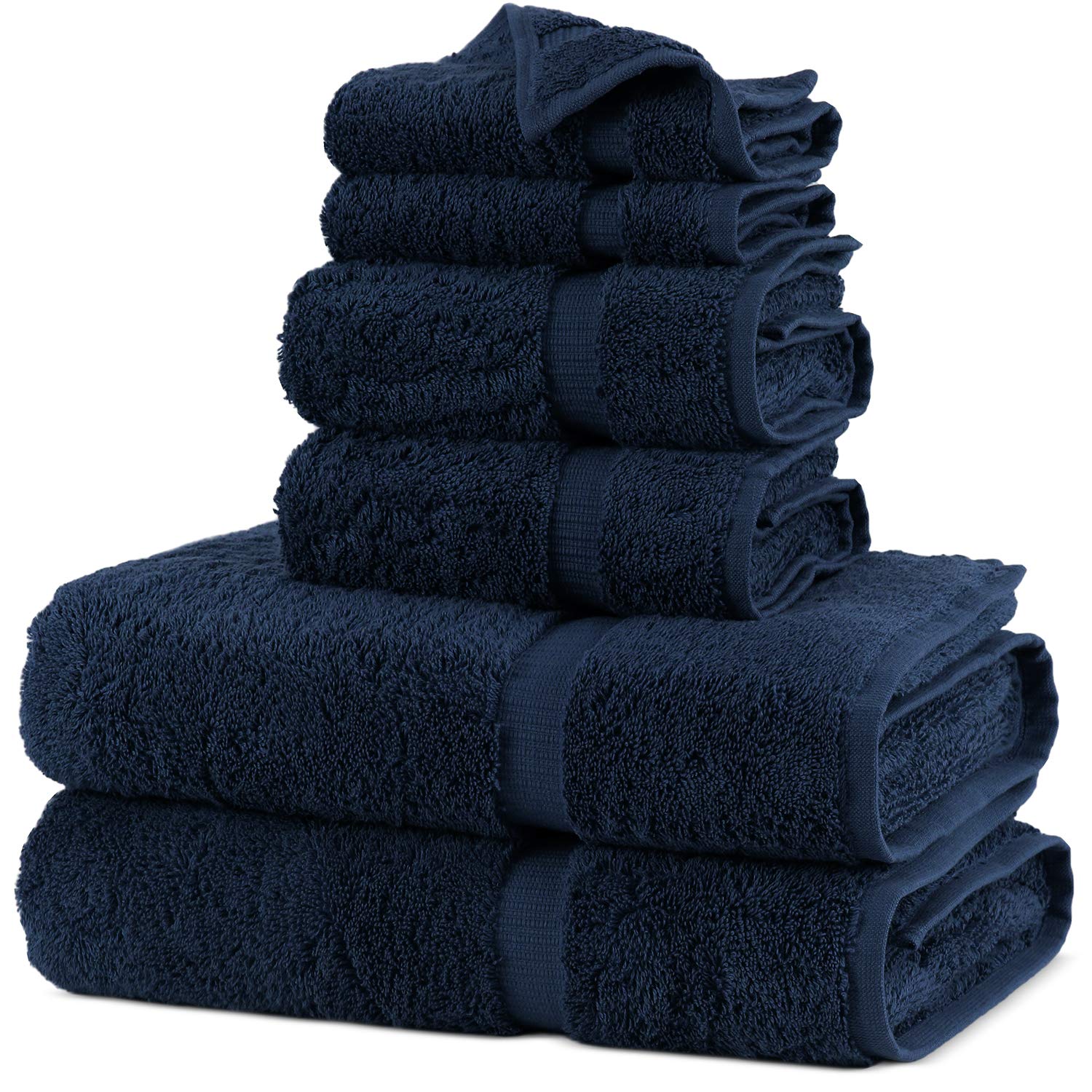 Premium 100% Turkish Cotton Bath Towel Set - 6 Piece (Navy Blue) | Ultra Soft & Absorbent | Luxury Spa, Beach & Home Use