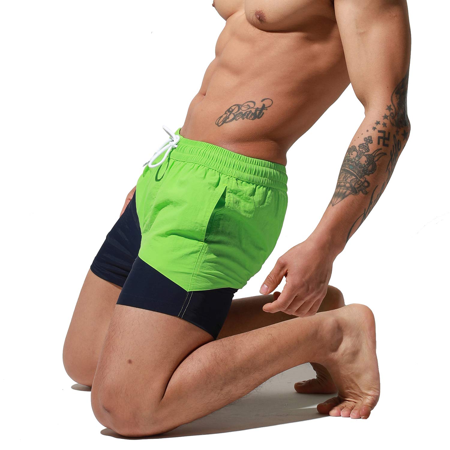 Men's Quick-Dry Board Shorts with Oblique Stitching - Stylish Beach Swim Trunks for Swimming, Surfing & Summer Vacations