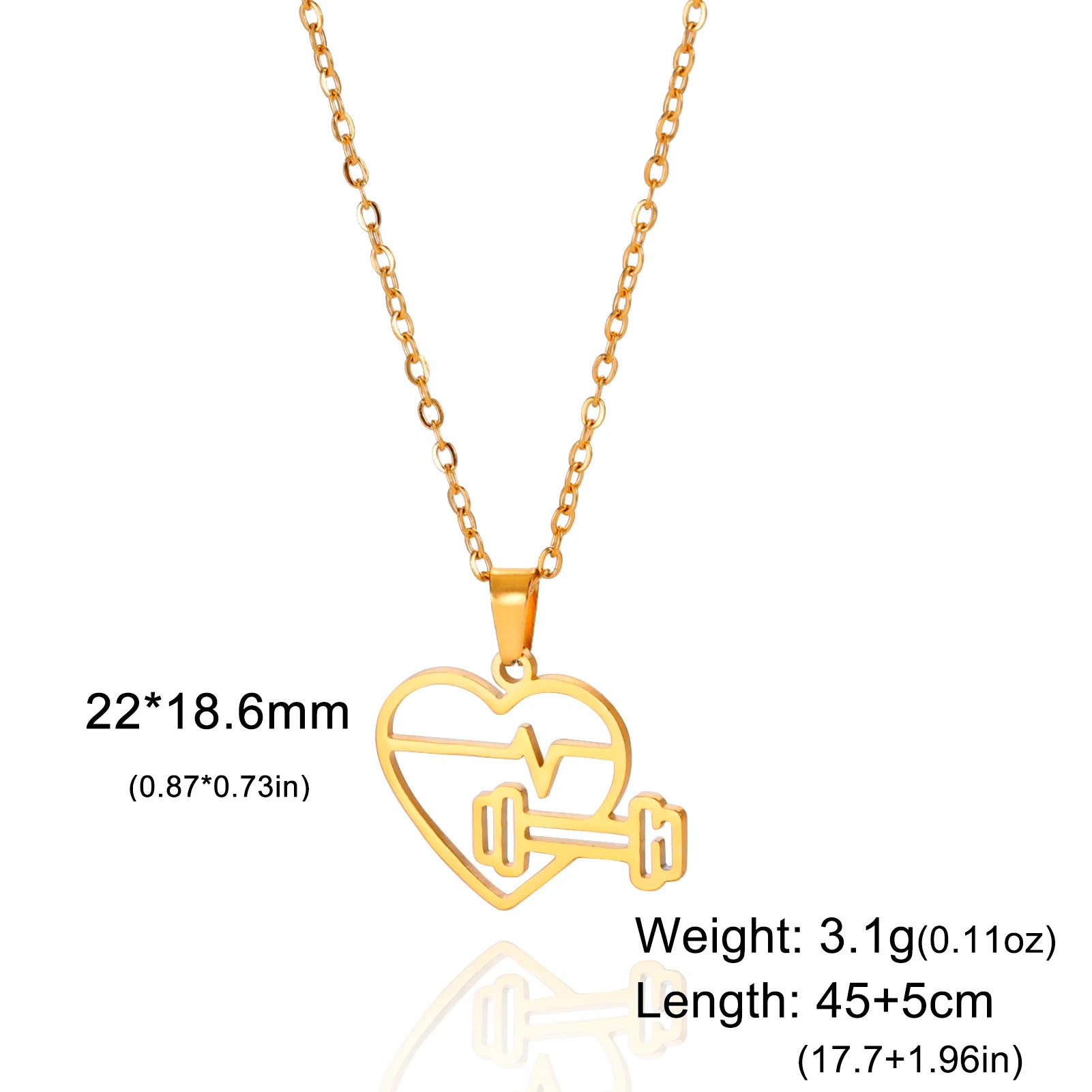 Lucktune Heartbeat Dumbbell Pendant Necklace - Stainless Steel Heart Shaped Fitness Jewelry for Women & Men - Perfect for Workouts, Gym, Valentine's Gift & Everyday Fashion Accessory
