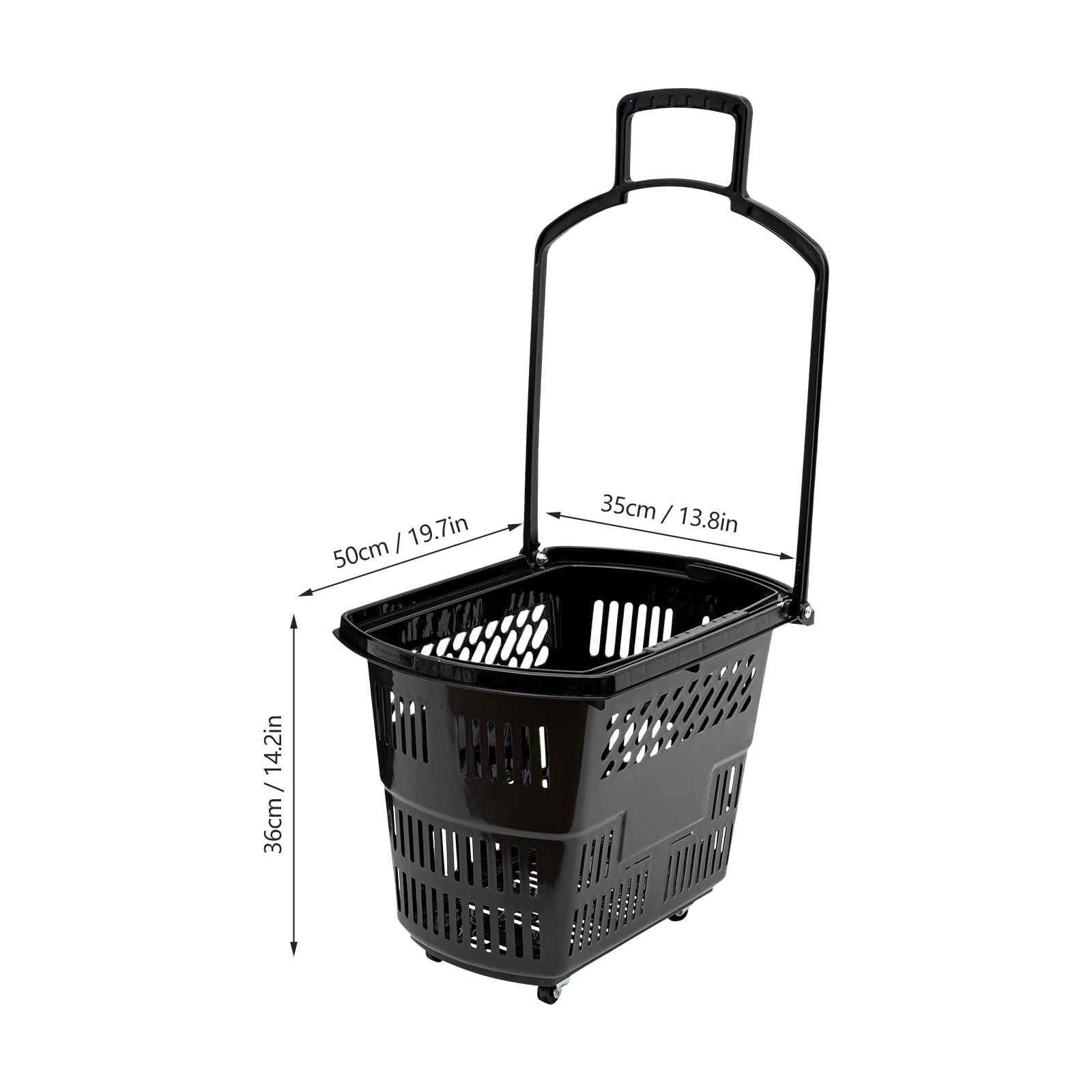 6-Piece Rolling Shopping Cart Set - 35L/9.2Gal Plastic Portable Grocery Basket with Wheels & Handles - Ideal for Supermarkets, Bookstores, Malls & Home Use (Black)