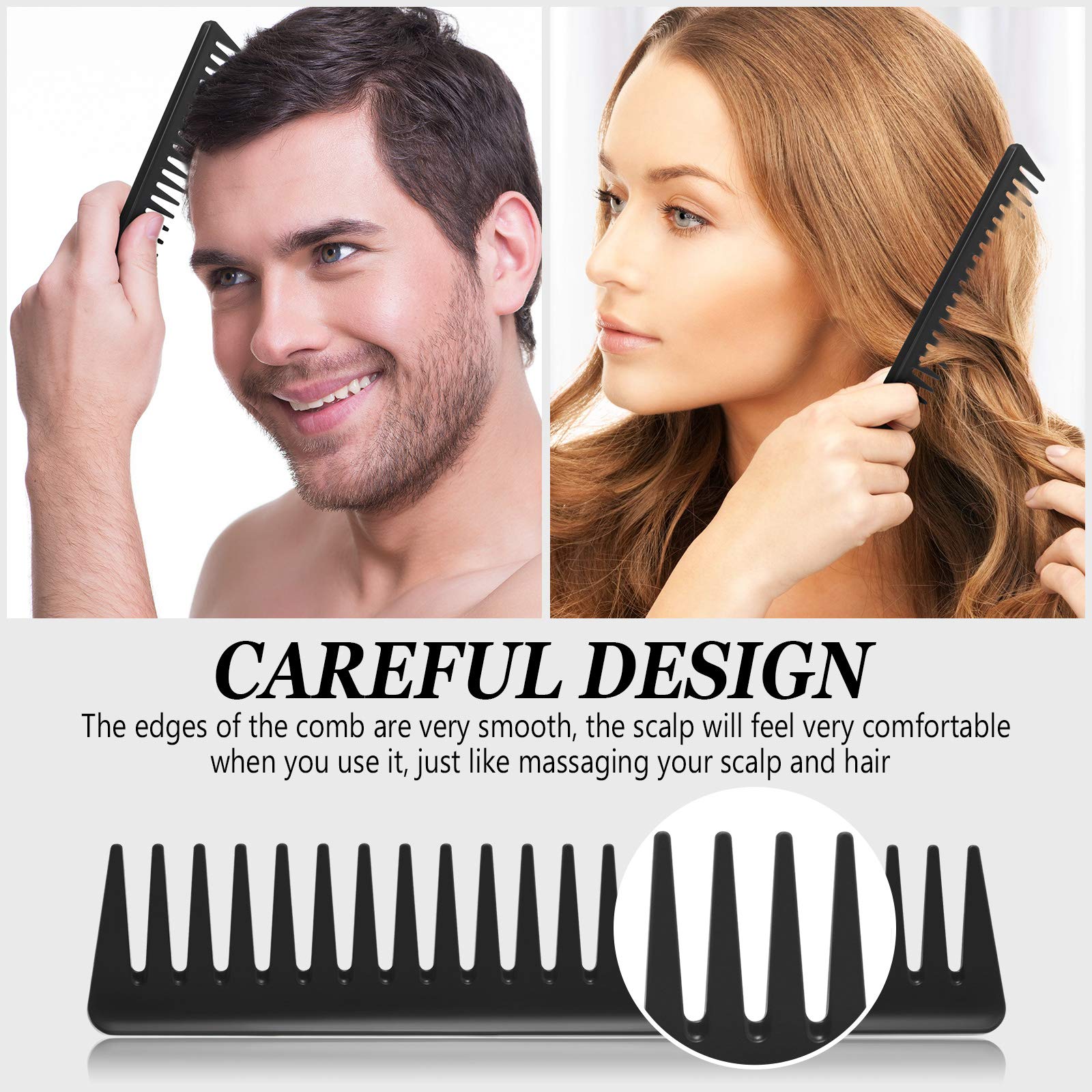 Patelai 3-Piece Wide Tooth Detangling Comb Set - Carbon Fiber Anti-Static Heat Resistant Hair Styling Combs for Women with Curly, Straight & Long Hair - Perfect for Salon, Home Hair Care & Travel (Black)