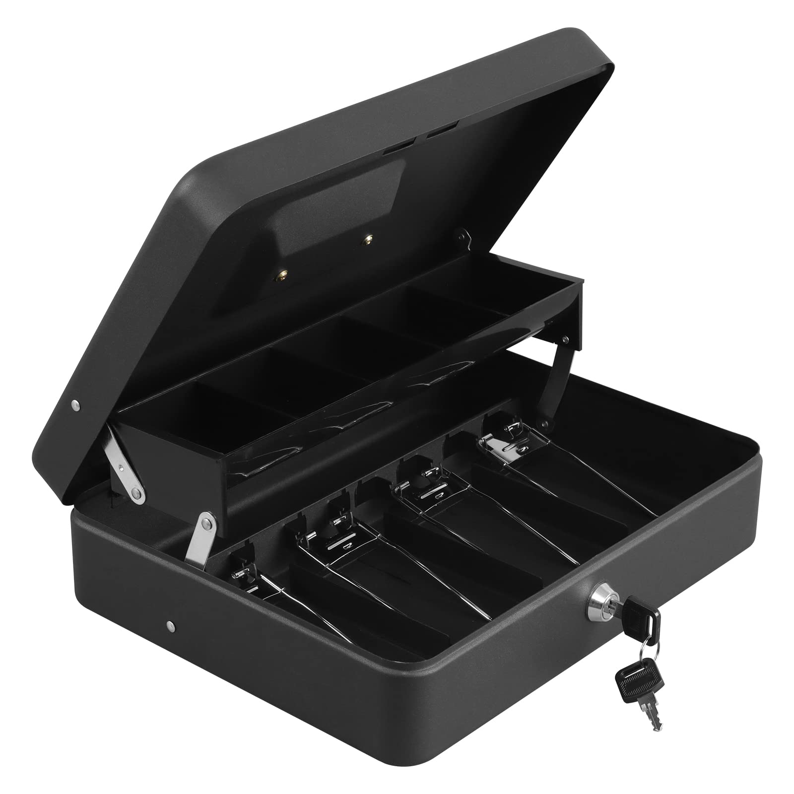 XYDLED Black Sand Grain Cash Box with Key Lock - Money Lock Box with 4 Bill & 5 Coin Slots, Tiered Cash Tray - 11.8