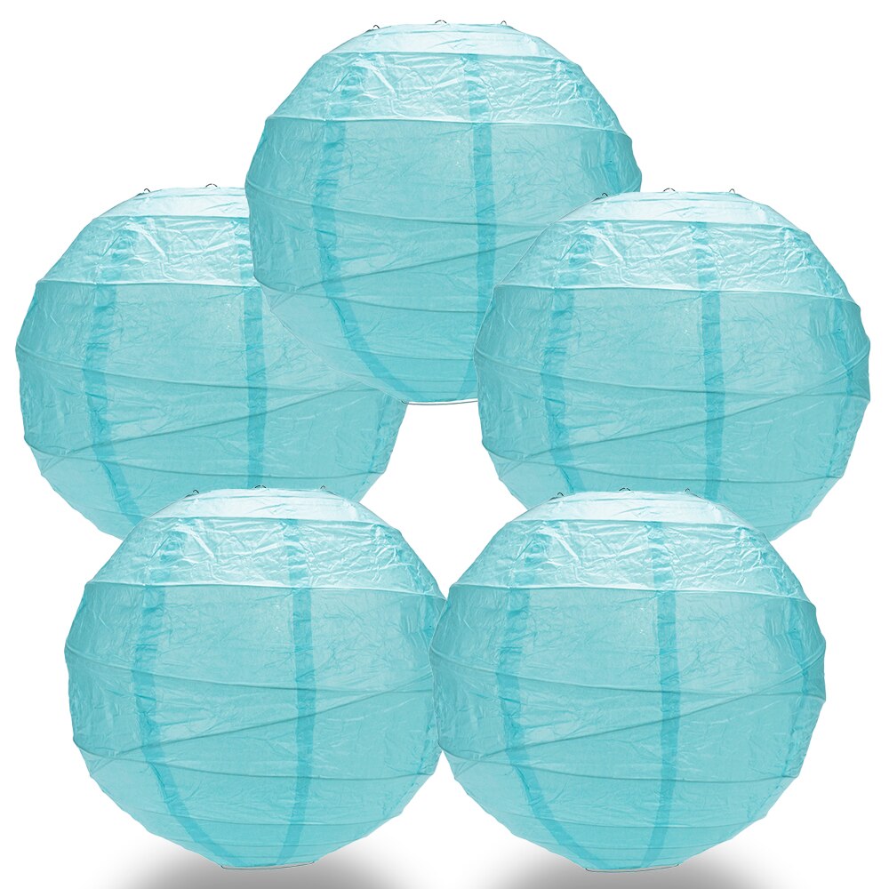 5 Pack 8 Inch Baby Blue Freestyle Ribbing Round Paper Lanterns - Perfect for Baby Showers, Nursery Decor, and Party Decorations