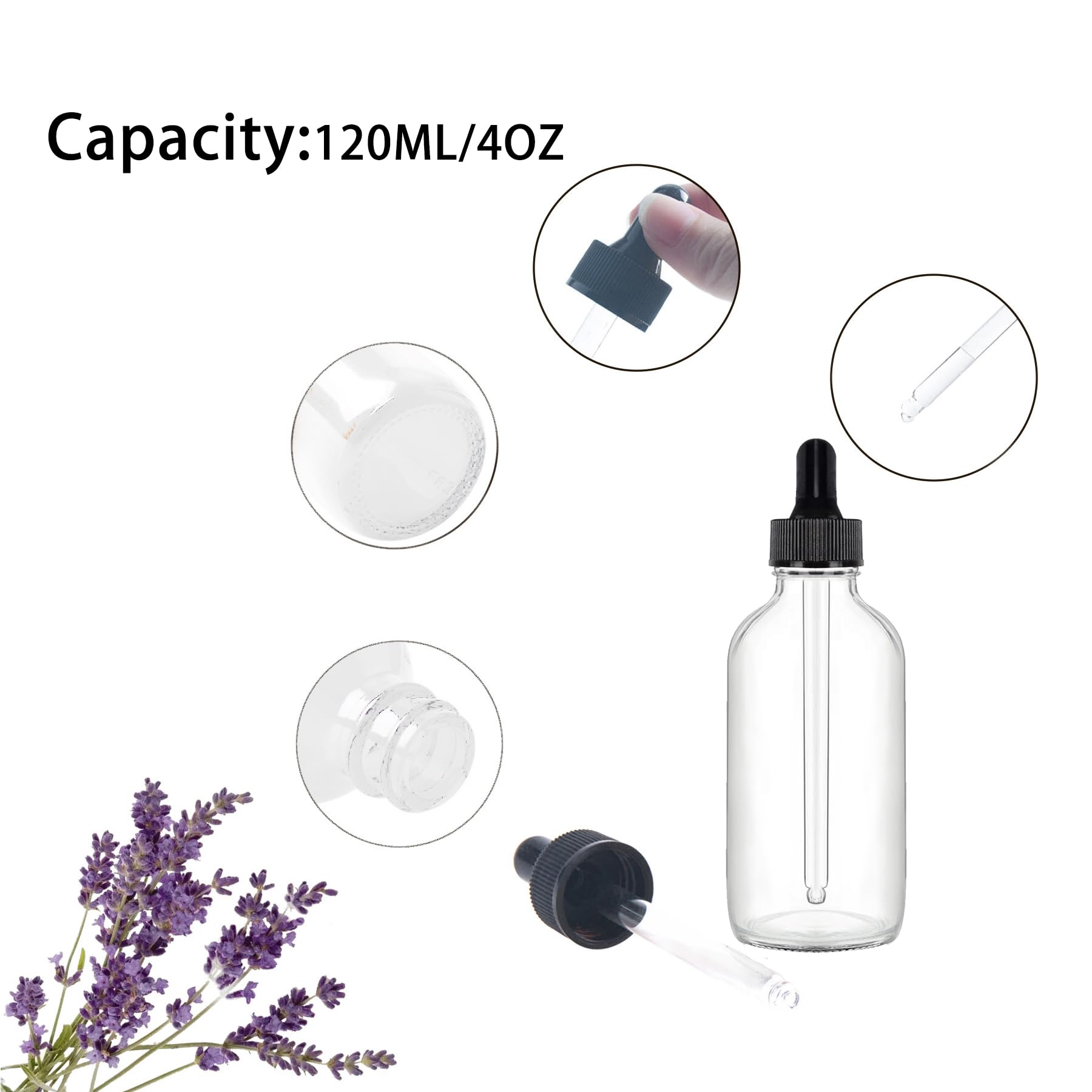 48 Pack 4oz (120ml) Clear Glass Dropper Bottles with Glass Droppers - Essential Oil Bottles, Perfume Bottles, DIY Cosmetic Containers - Perfect for Aromatherapy, Travel Size Liquids & Handmade Skincare Products