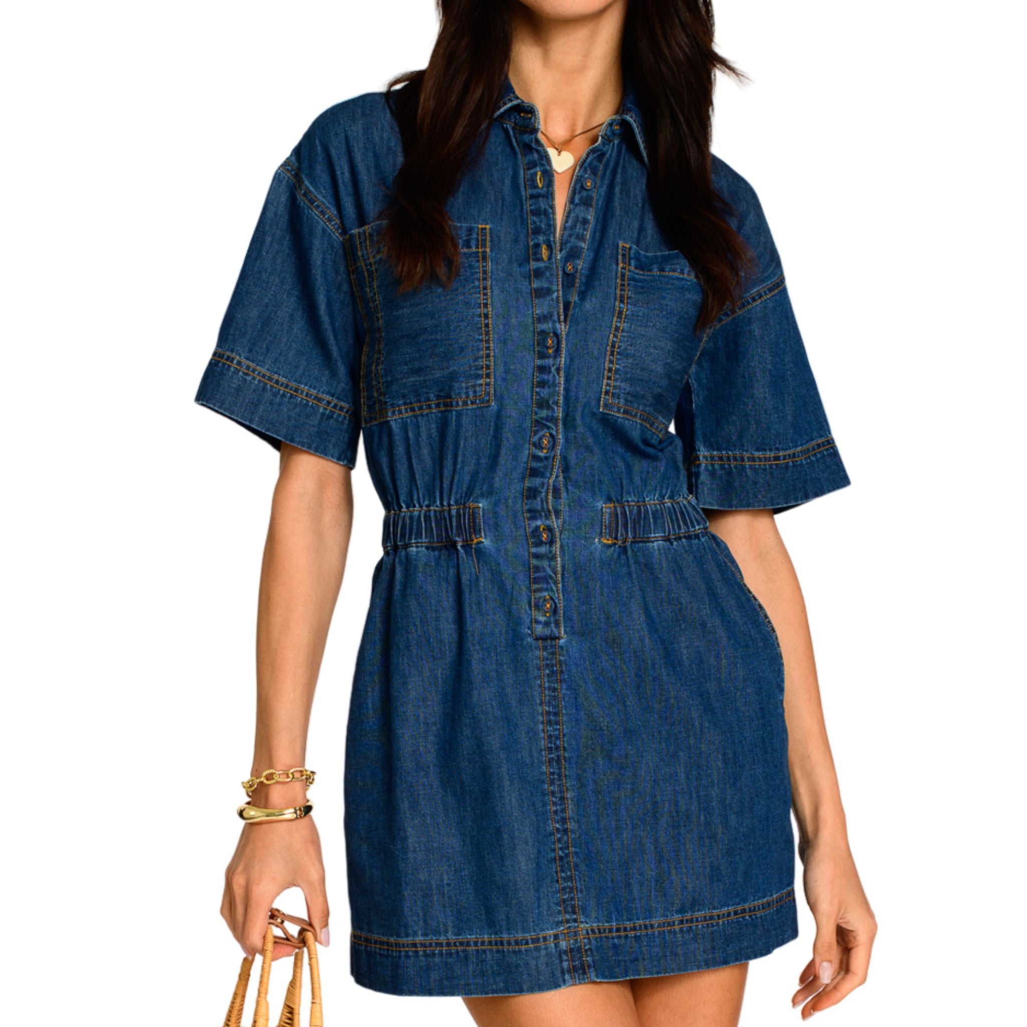 Janie Dark Wash Denim Dress for Women - Stylish Vintage Blue Jean Dress with Pockets | Perfect for Casual Outings, Date Nights & Summer Fashion
