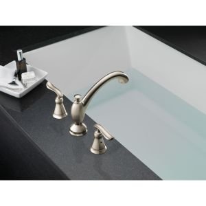 Delta Linden Gold Roman Tub Faucet TT2794-CZ in Champagne Bronze - Deck Mount Bathroom Faucet for Freestanding Tubs (Valve Not Included) - Perfect for Luxury Bathrooms & Spa Retreats
