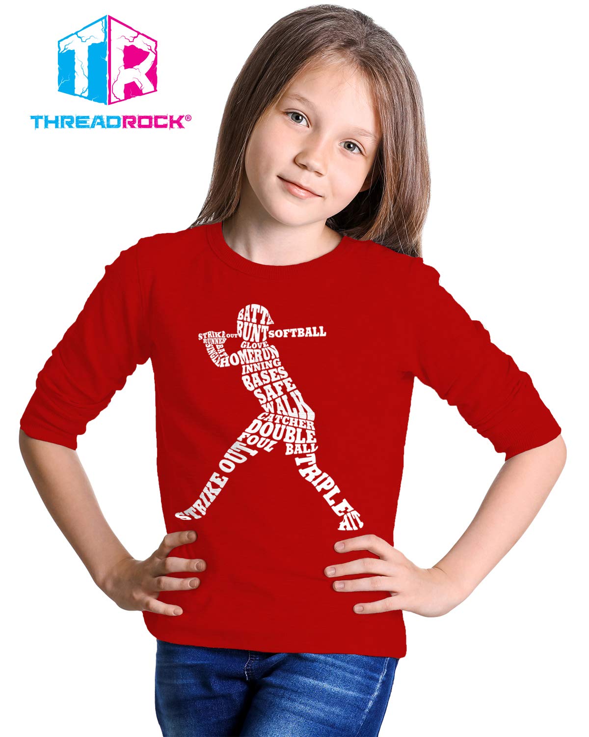 Threadrock Big Girls' Softball Batter Graphic Long Sleeve T-Shirt - Youth Athletic Tee for Training & Games - Comfortable Baseball Practice Top for Teen Players