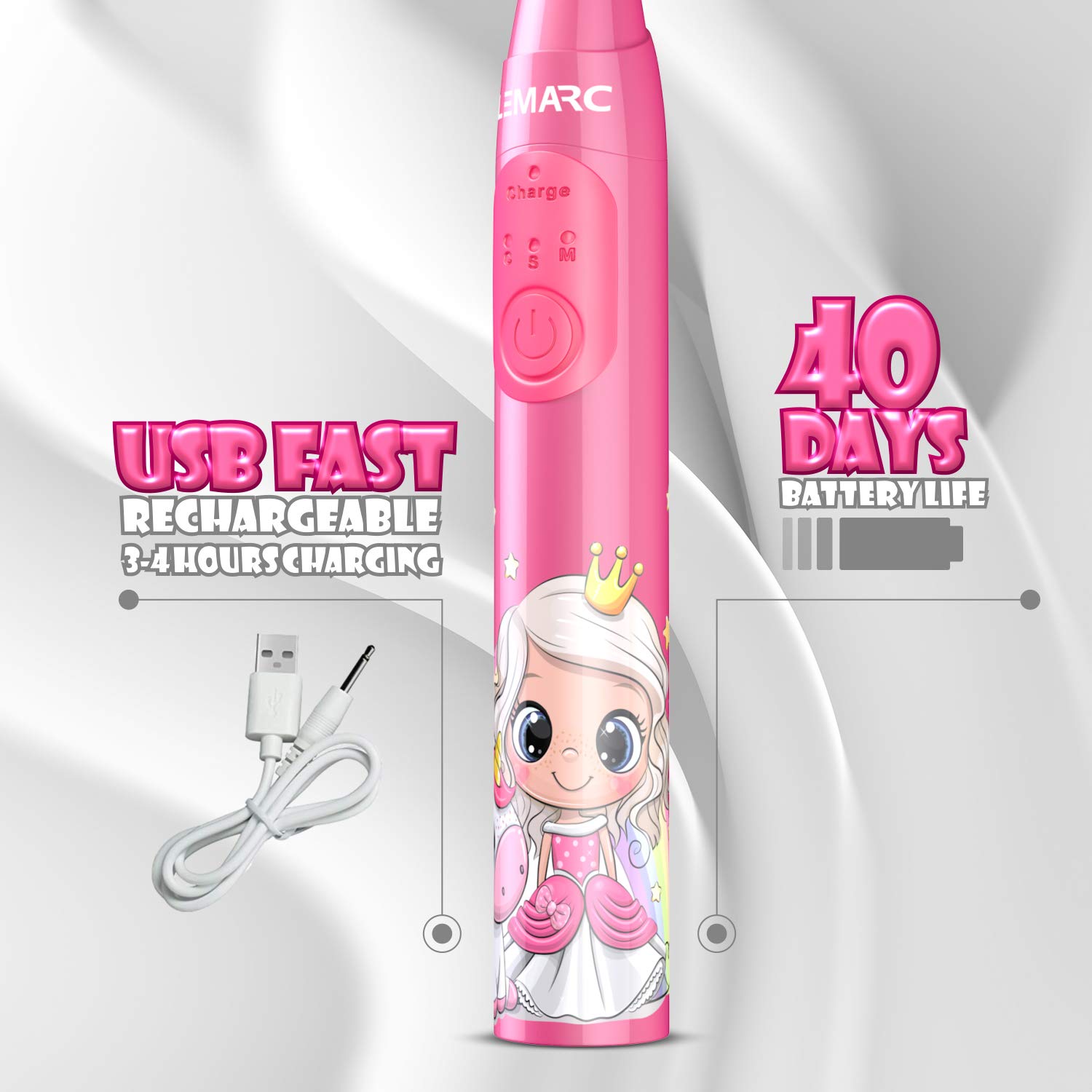 Supersonic Kids Electric Toothbrush with 8 Dupont Brush Heads - USB Rechargeable, Adjustable Vibration Speed & Massage Mode, 2-Minute Timer, Waterproof - Ideal for Children Ages 3+ | Perfect for Gentle Teeth Cleaning & Oral Care Routine at Home or Travel