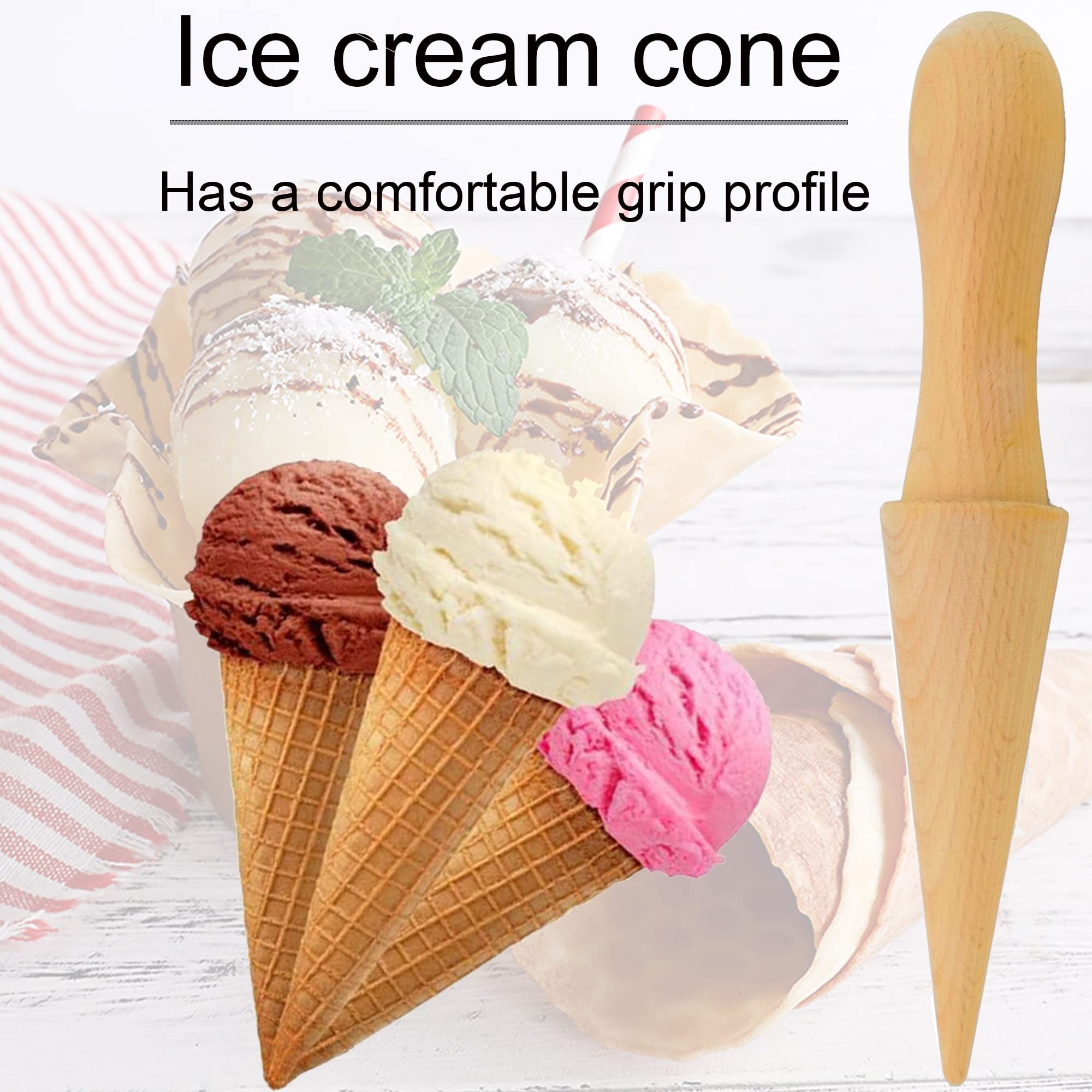 YZSZ Reusable Ice Cream Cone Molds - DIY Waffle Cone Maker for Homemade Ice Cream Cones & Waffles (Beech Wood) - Perfect for Home Baking, Party Treats & Ice Cream Shops