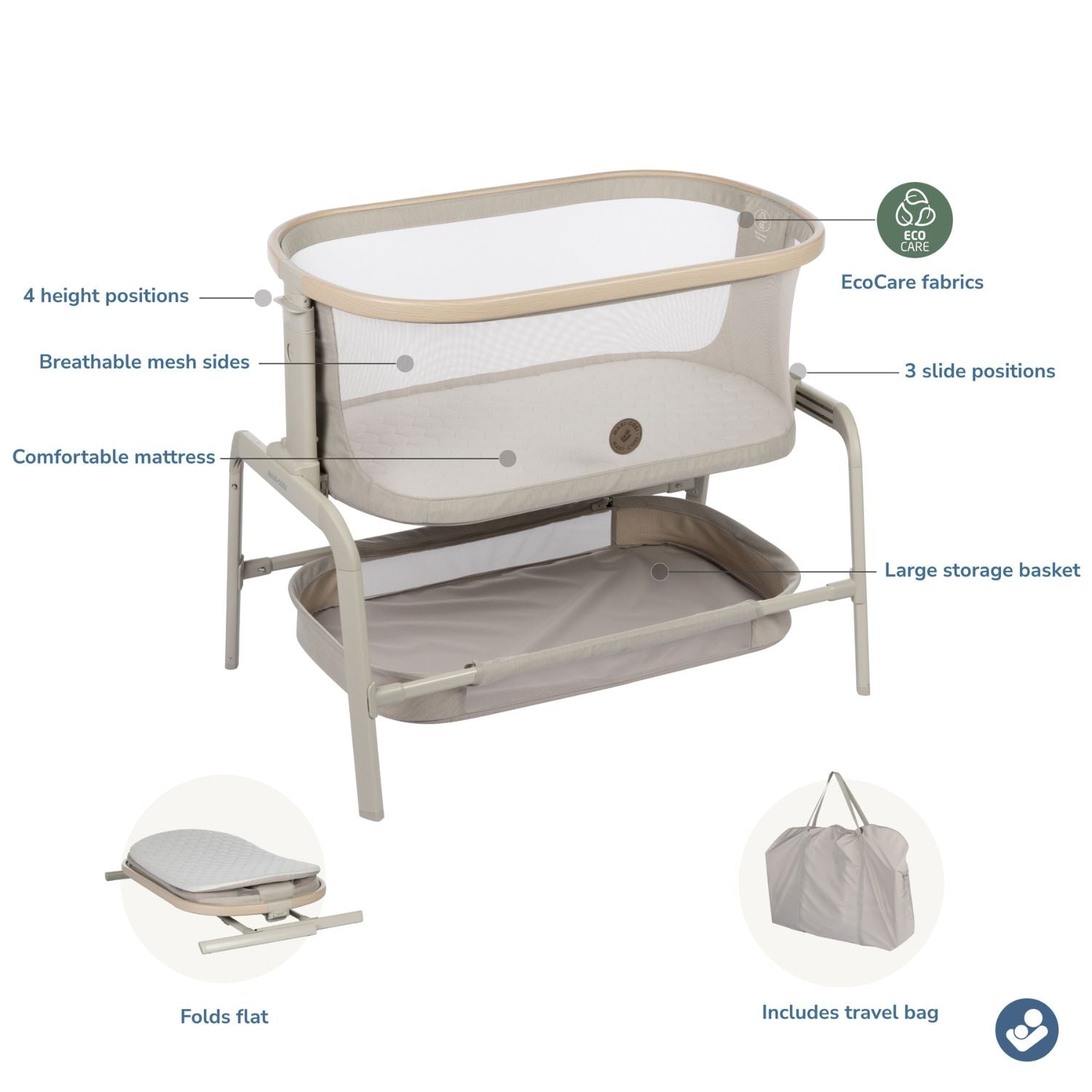Maxi Cosi Iora Bedside Bassinet - Portable Baby Crib for Newborns & Infants - Safe Sleep Solution for Nursery & Bedroom - Compact & Lightweight Design for Easy Travel & Home Use