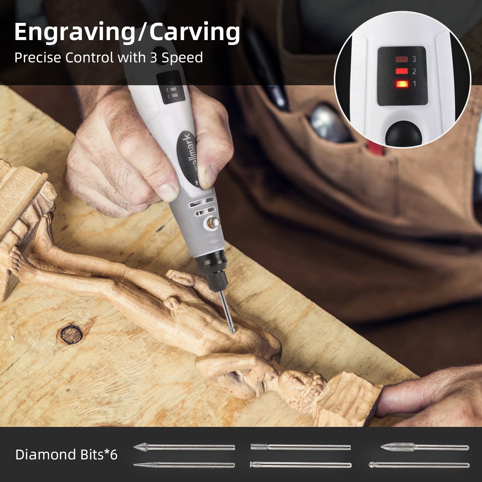 Towallmark 3.6V Cordless Rotary Tool Kit with 50 Accessories - USB Rechargeable, 3-Speed Mini Rotary Tool for Sanding, Polishing, Drilling, Engraving | Perfect for DIY Projects, Jewelry Making, Woodworking & Home Repairs