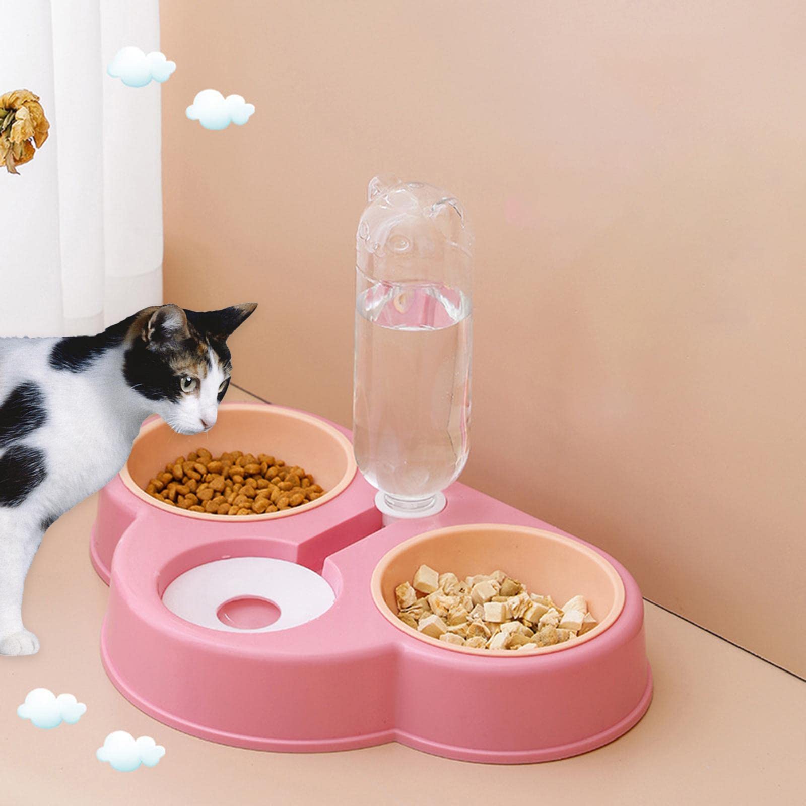 Automatic Dual Bowl Pet Feeder - Portable Food & Water Dispenser for Dogs & Cats, Pink - Perfect for Travel, Home & Office Use