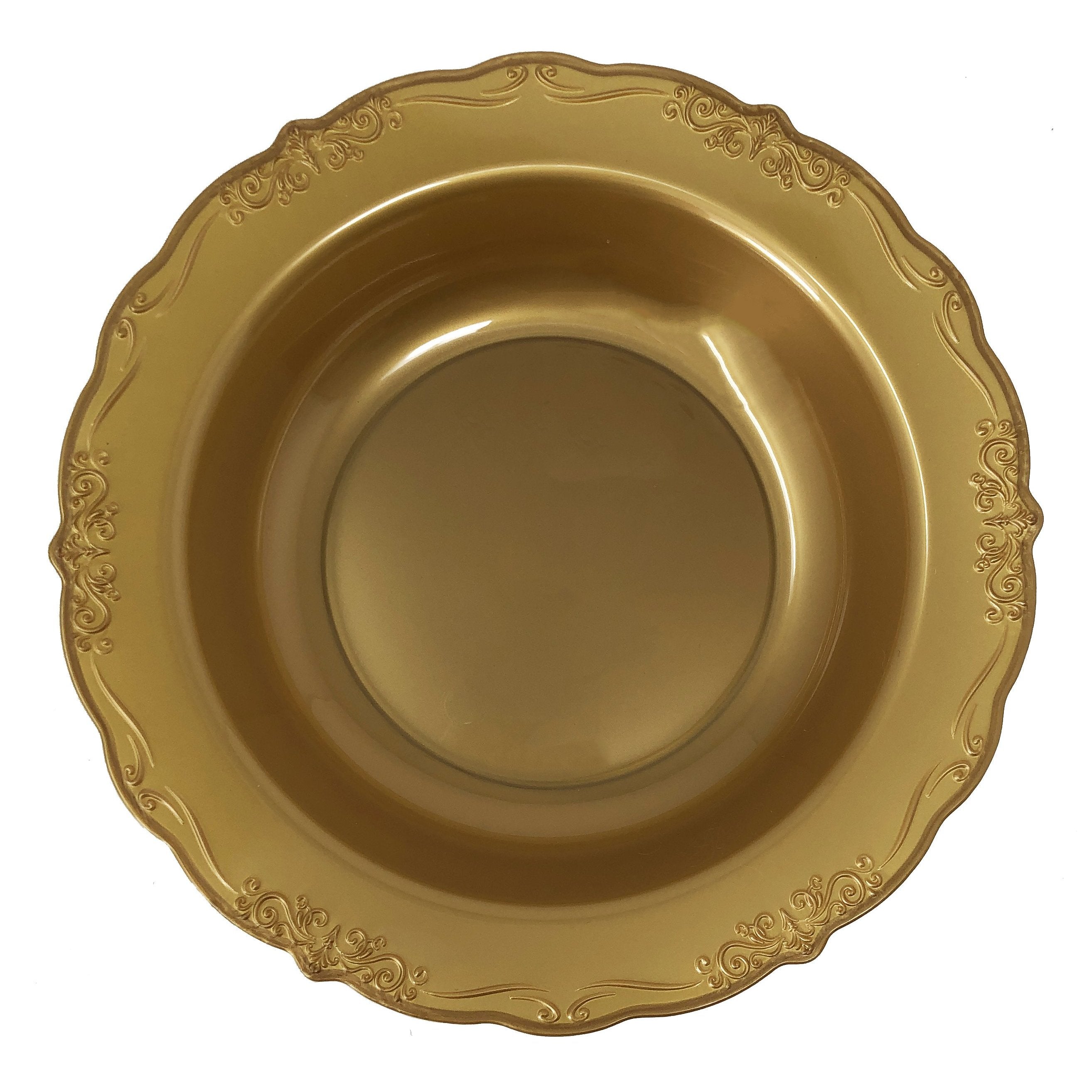 Vintage Gold Round Plastic Plates - Elegant Disposable Tableware for Parties, Weddings & Special Events