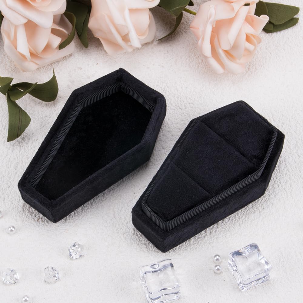 1Pcs Velvet Coffin Ring Box - Gothic Jewelry Display Case Holder for Rings, Necklaces, Earrings - Perfect for Wedding Decor, Halloween Keepsake & Gothic Home Decor