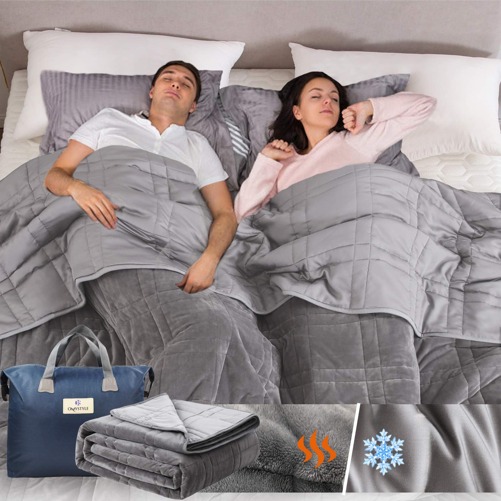 OMYSTYLE Weighted Blanket for Adults - 15lbs Reversible Tencel & Plush All-Season Heavy Blanket for Anxiety Relief & Better Sleep | Cooling & Warming Dual-Sided Design | Includes Bonus Carry Bag | Perfect for Home, Office & Travel Use