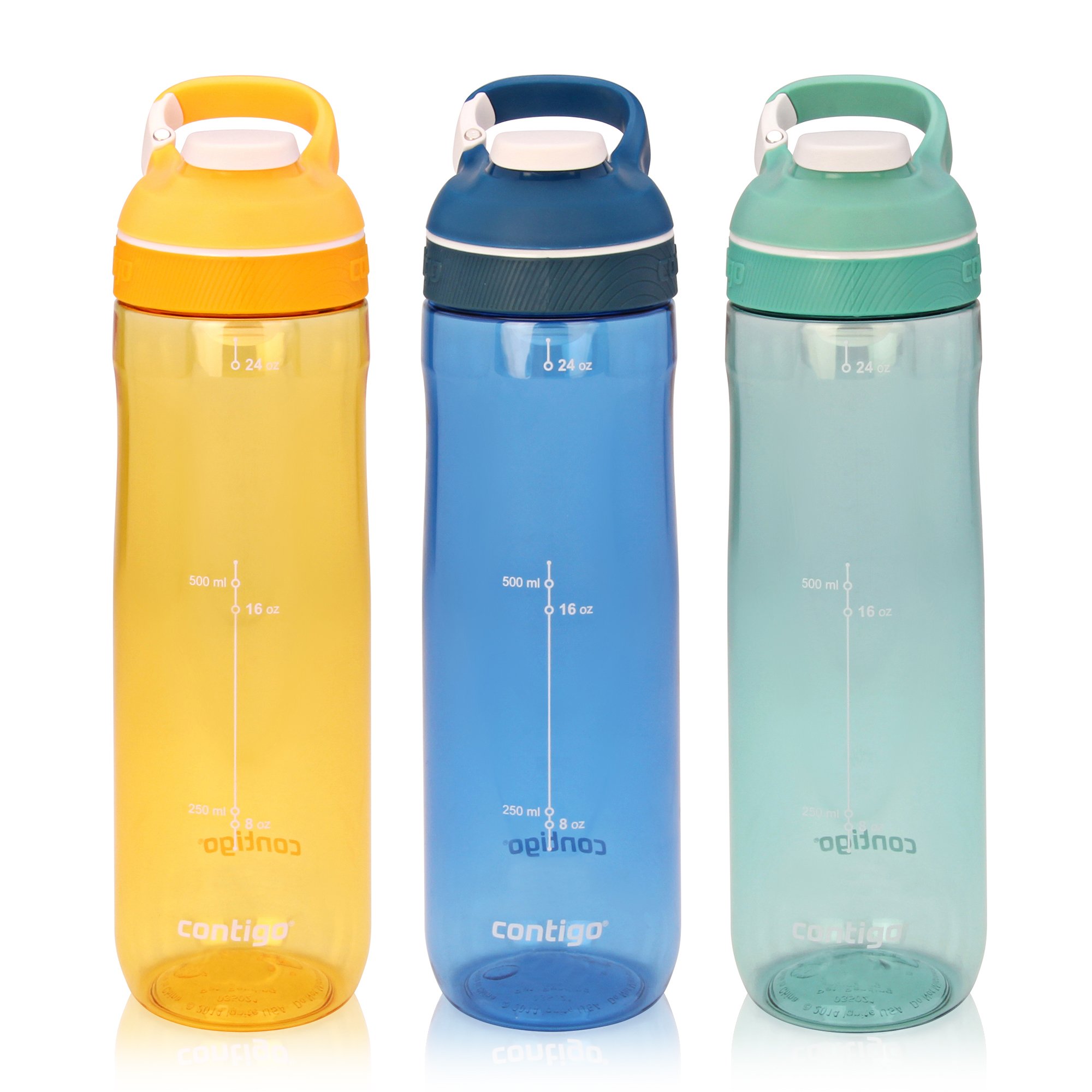 Contigo AUTOSEAL Cortland 24 oz Water Bottles 3-Pack - Leakproof, Insulated Stainless Steel Travel Mug for Hot & Cold Drinks - Perfect for Gym, Hiking, Office & School (Marigold/Monaco/Grayed Jade)