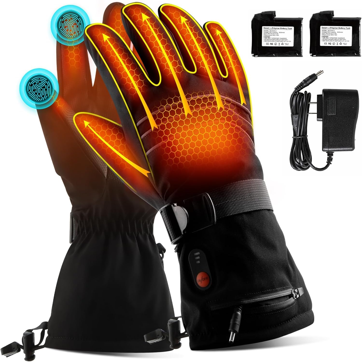 7.4V 6400mAh Electric Heated Gloves for Men & Women - 3 Heating Levels, Waterproof & Touchscreen Compatible - Ideal for Skiing, Snowboarding, Cycling, Motorcycle Riding & Outdoor Work in Cold Weather