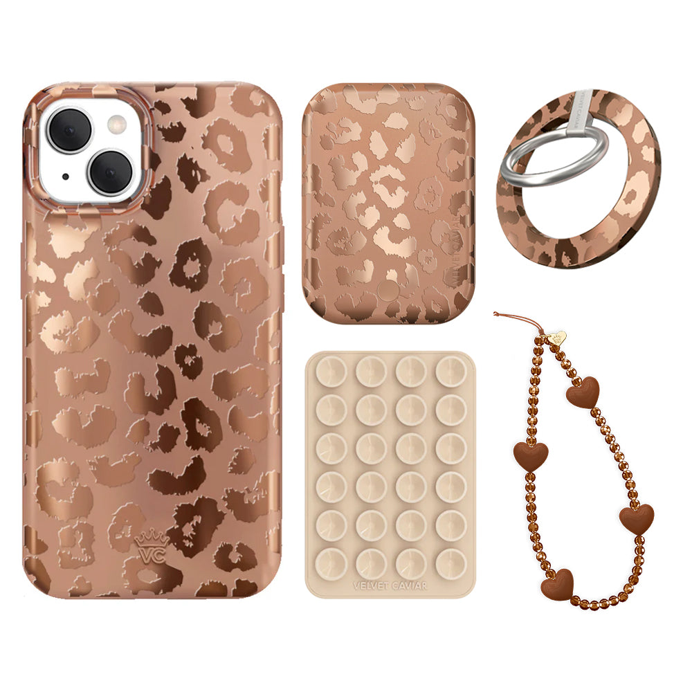 Bronze Chrome Leopard iPhone Case with Grip - Stylish Protective Cover for iPhone 13/14/15 Pro Max - Perfect for Everyday Use, Travel, and Fashion Accessories