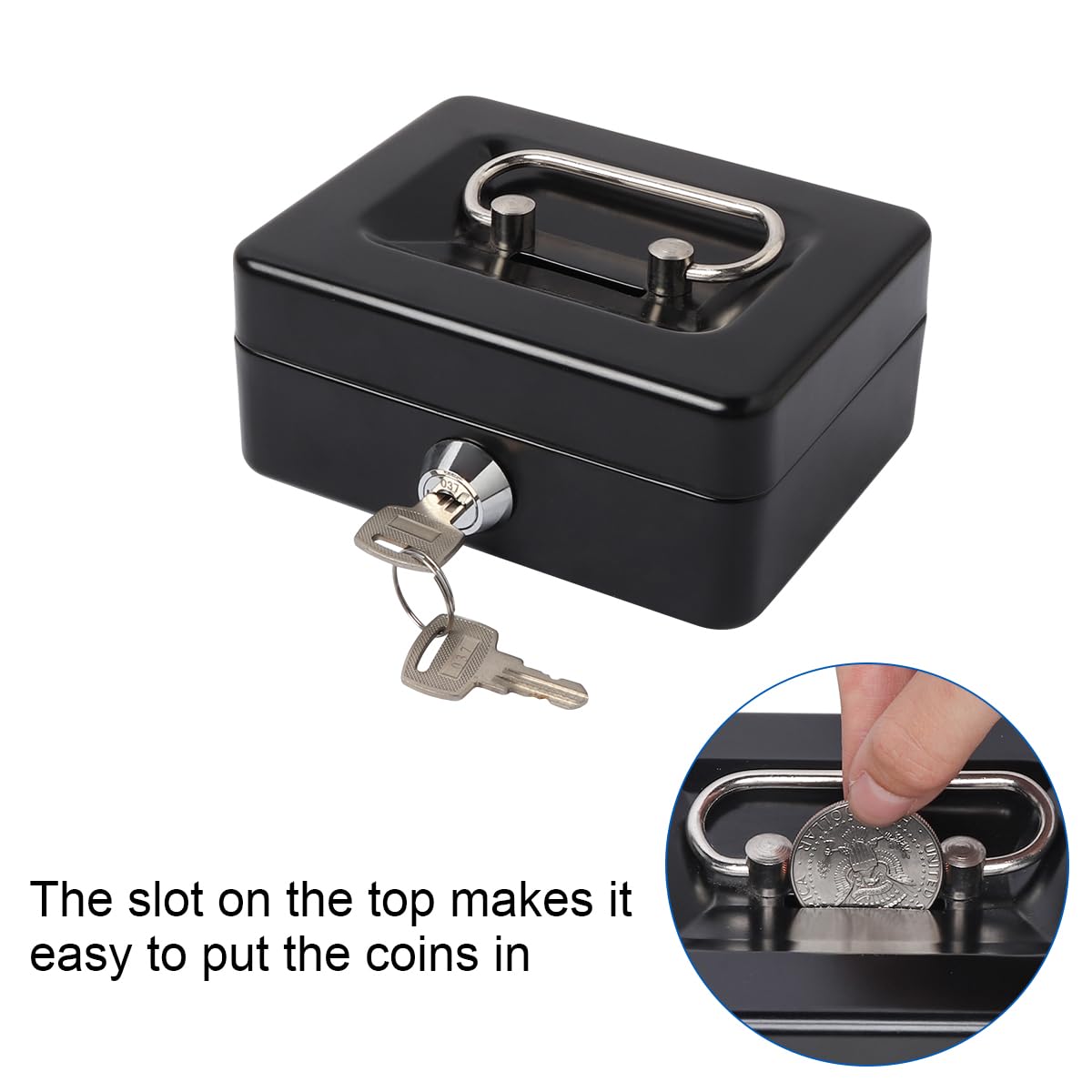 Lovndi Small Cash Box with Lock & Money Slot - Secure Piggy Bank for Kids & Adults - Perfect for Home, Office, and Savings (Black)
