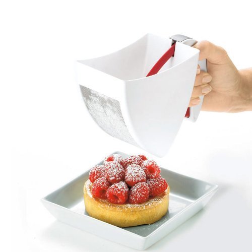 Premium Cuisipro 3-Cup Flour Sifter - Stainless Steel Mesh Strainer for Baking Powder, Sugar & Dry Ingredients | Perfect for Home Bakers & Professional Kitchens | Medium Size White Baking Tool