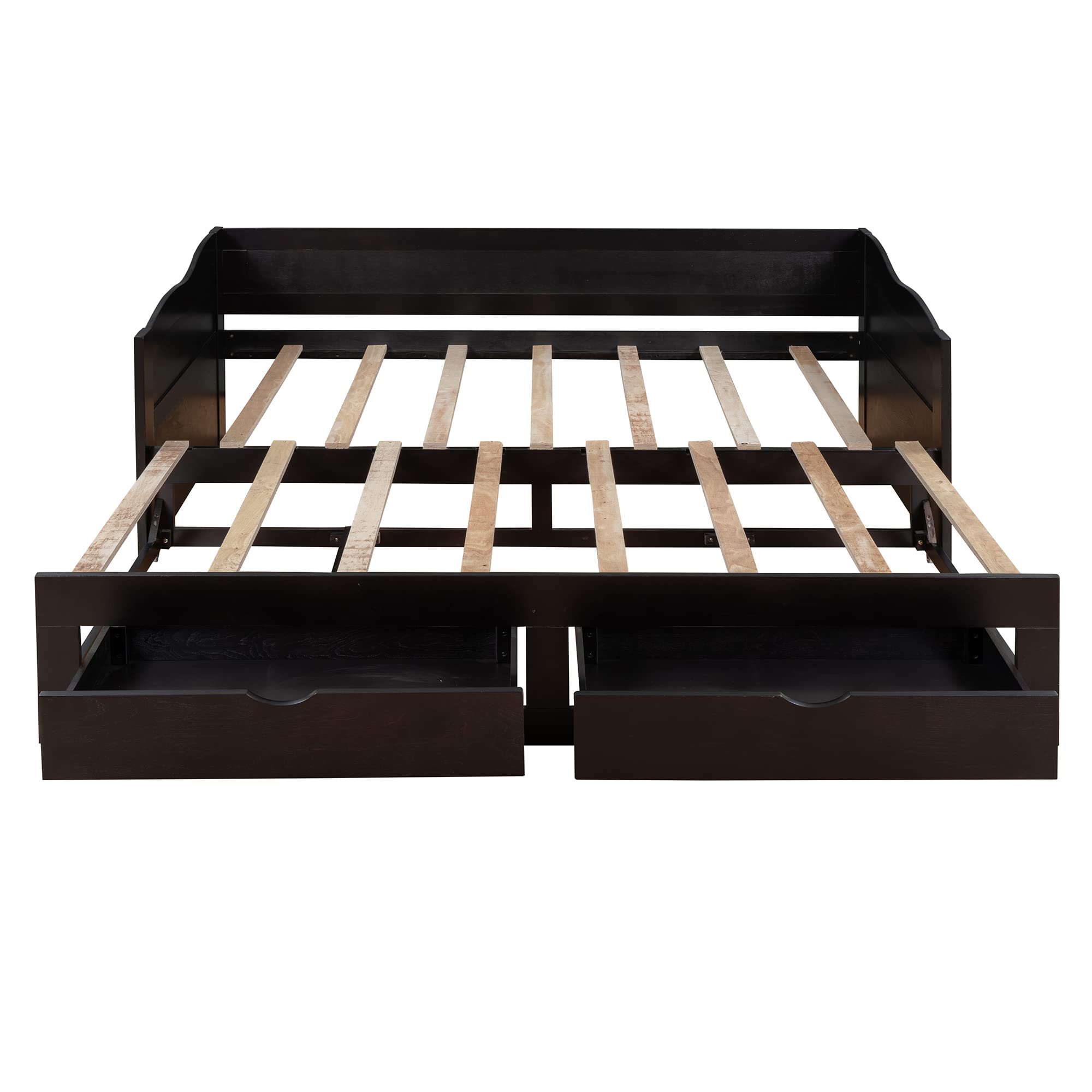 Wooden Daybed with Trundle & Storage - Twin to King Sofa Bed for Bedroom & Living Room