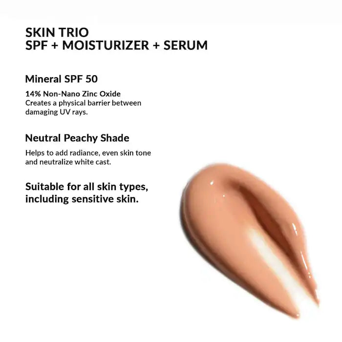 Refy Skin Trio Mineral SPF 50 Hydrating & Brightening Serum with Squalane - Lightweight Daily Moisturizer for Glowing Skin, Perfect for Mornings Under Makeup or Sun Protection