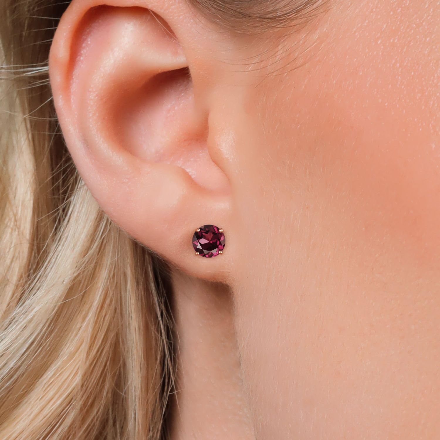18K Rose Gold Plated Silver 6MM Round Gemstone Birthstone Stud Earrings for Women & Men | Personalized Zodiac Jewelry Gift for Birthday, Anniversary & Valentine's Day | Elegant Everyday Wear & Special Occasions
